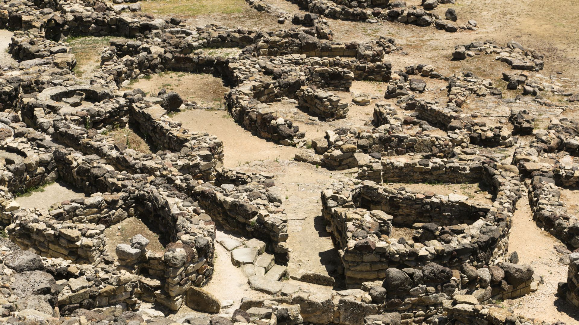 Su Nuraxi, a large, complex nuragic archaeological site in Sardinia, Italy.