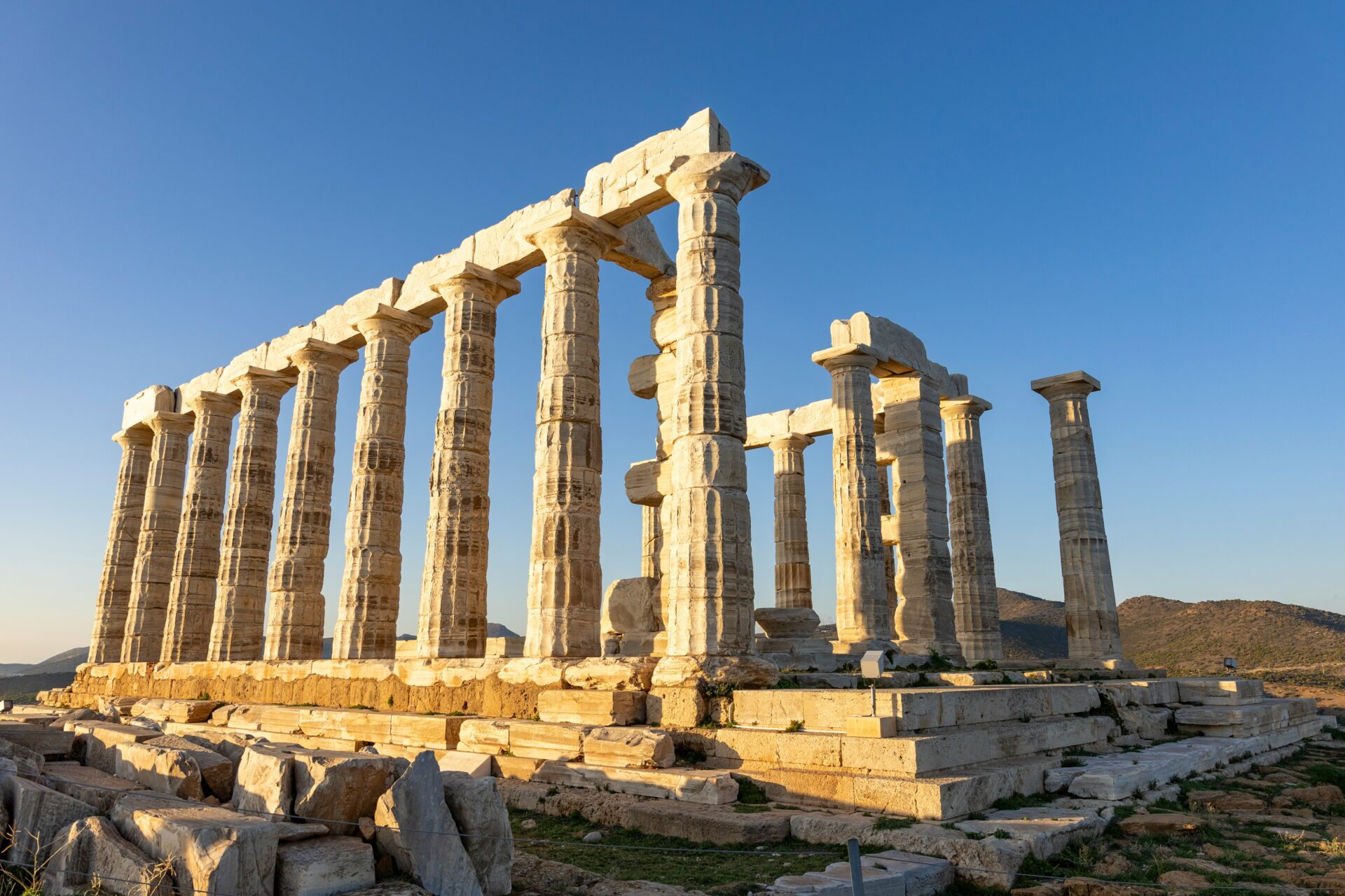 Temple of Poseidon Sounion Greece during Sunset