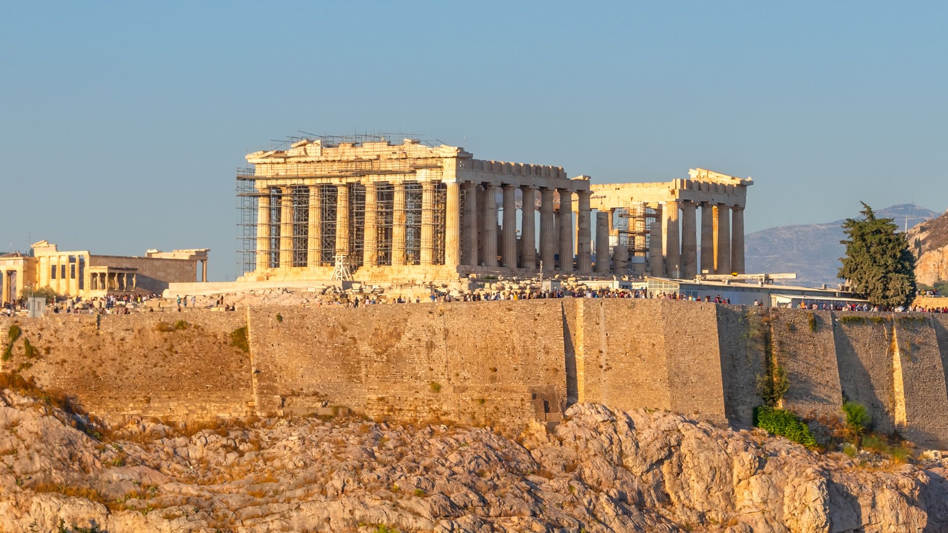 The Parthenon, Greece perched on a mountain. 