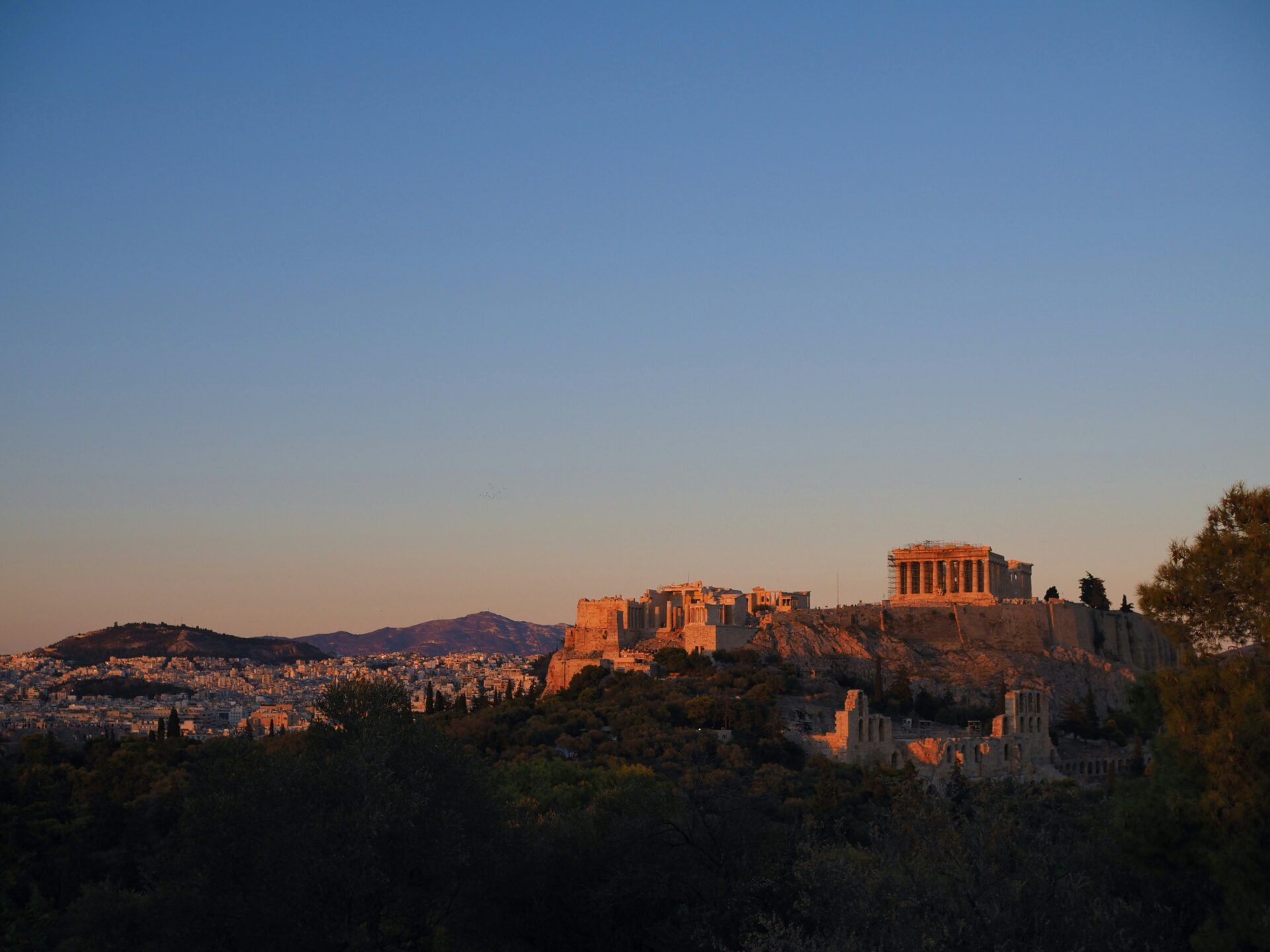 The Parthenon of Athens as seen from the Filopappou hill
