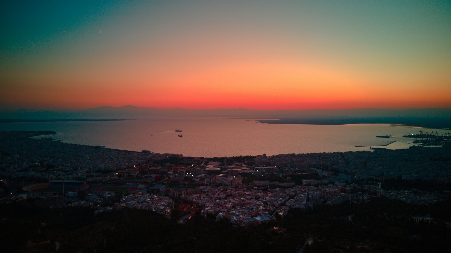 Aerial view of the Thermaic Gulf in Thessaloniki