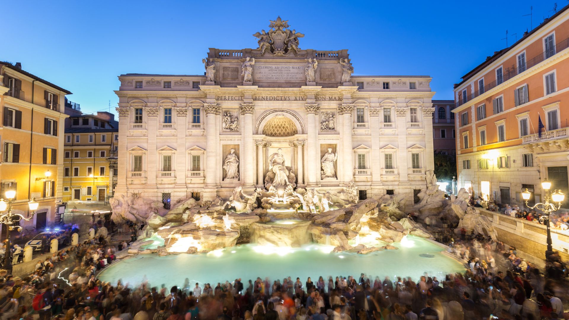 Trevi Fountain, Rome flocked with tourist. 