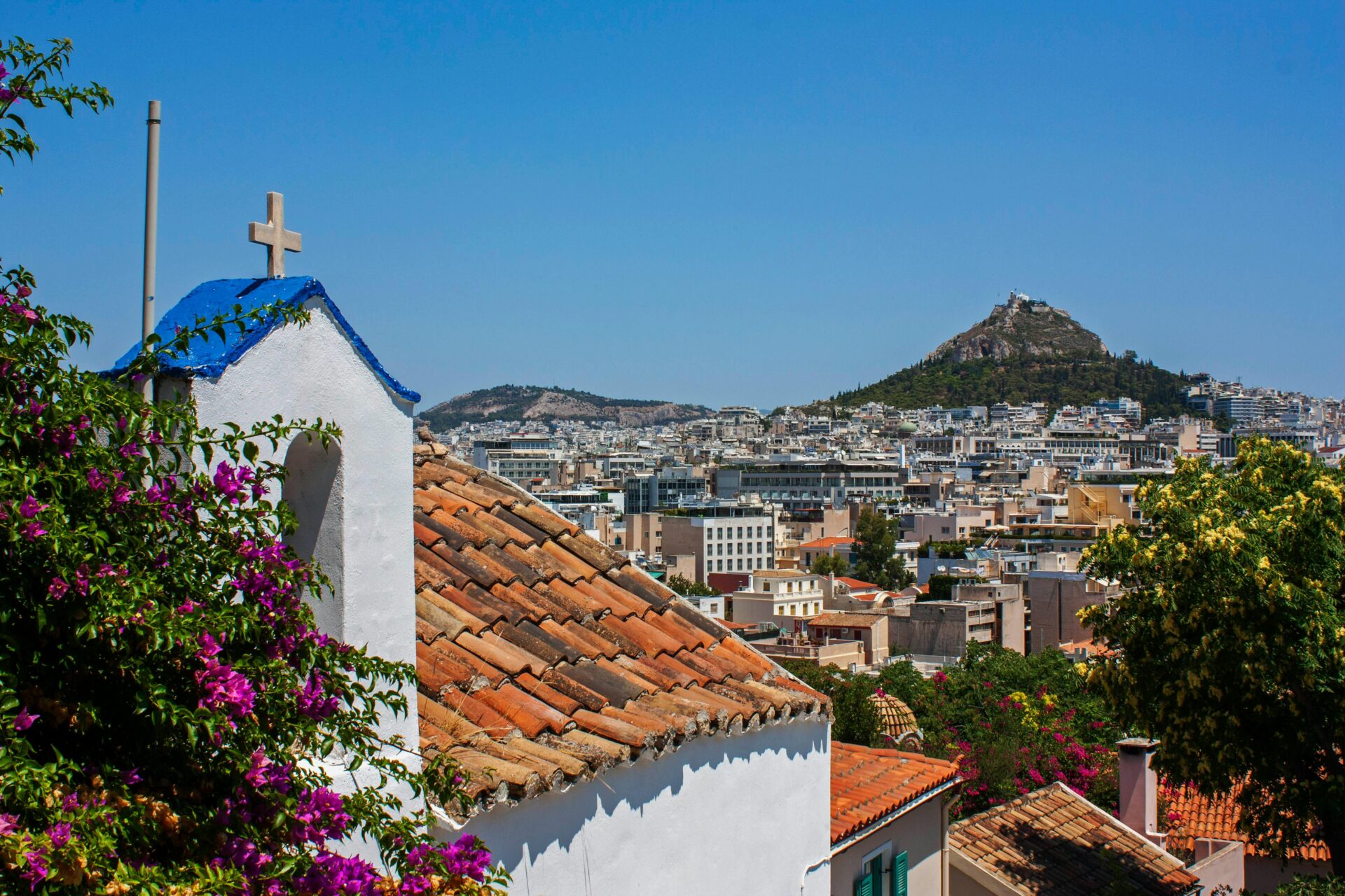 View of a mountain in Athens - church or chapel