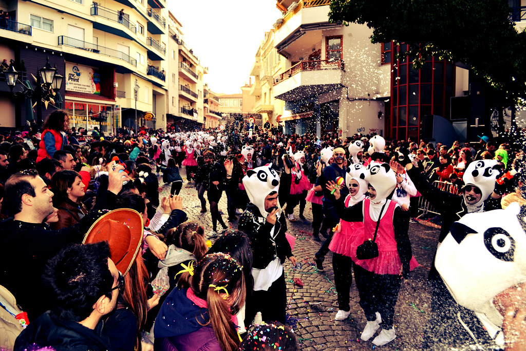 Crowd enjoying live music at the Old Town Carnival in Xanthi