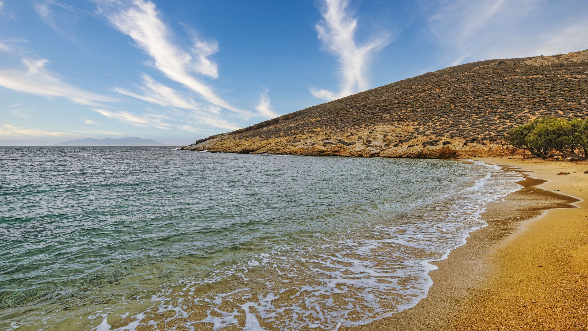 Picturesque Agios Sostis Beach in Mykonos, Cyclades, Greece.