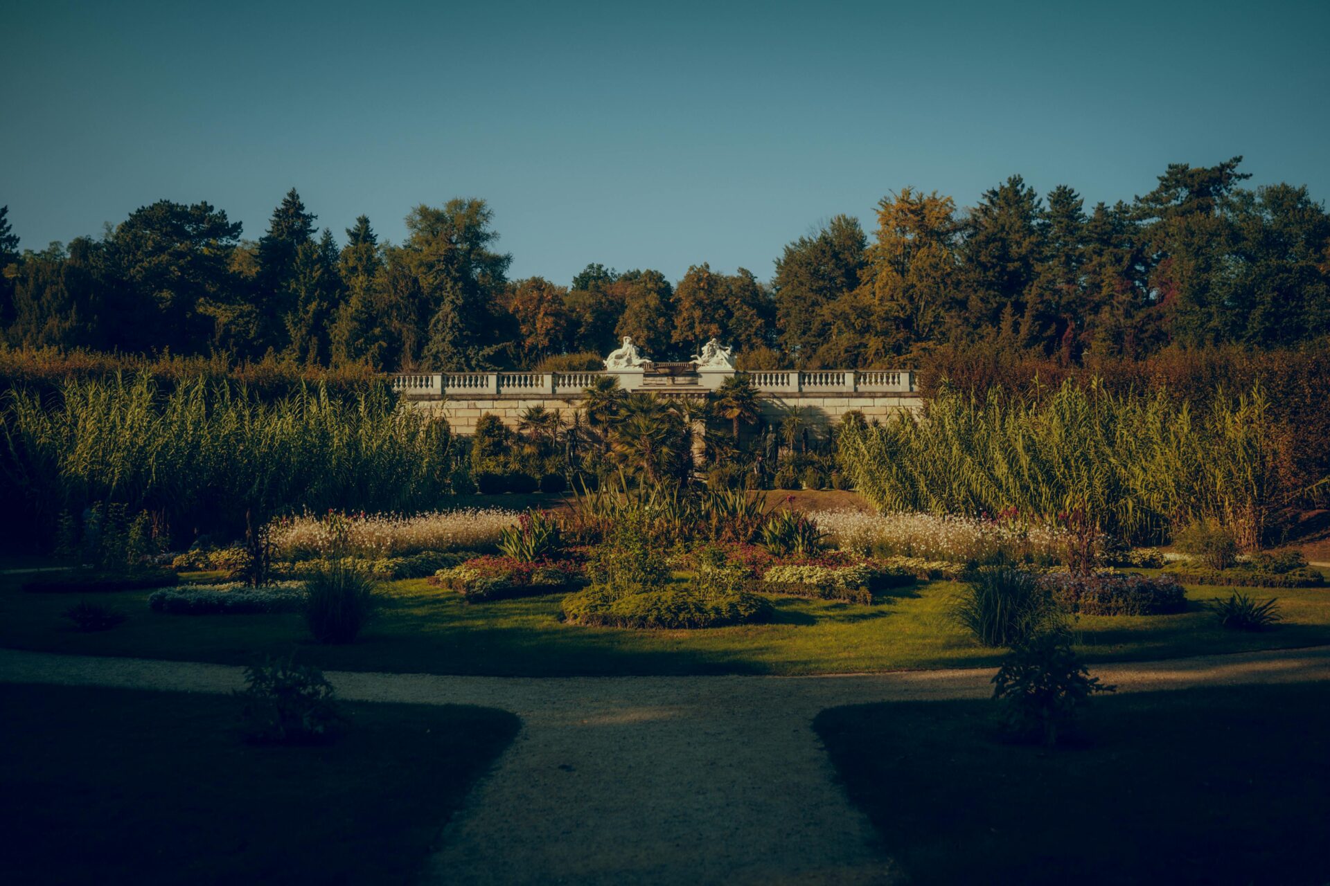 Beautiful Sanssouci Park in Potsdam at Dusk