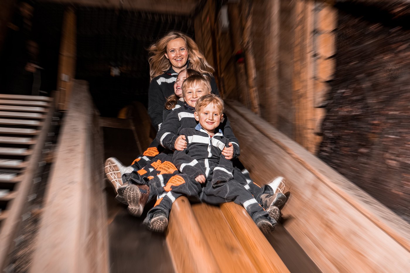 Long wooden miner’s slide inside the Berchtesgaden Salt Mine