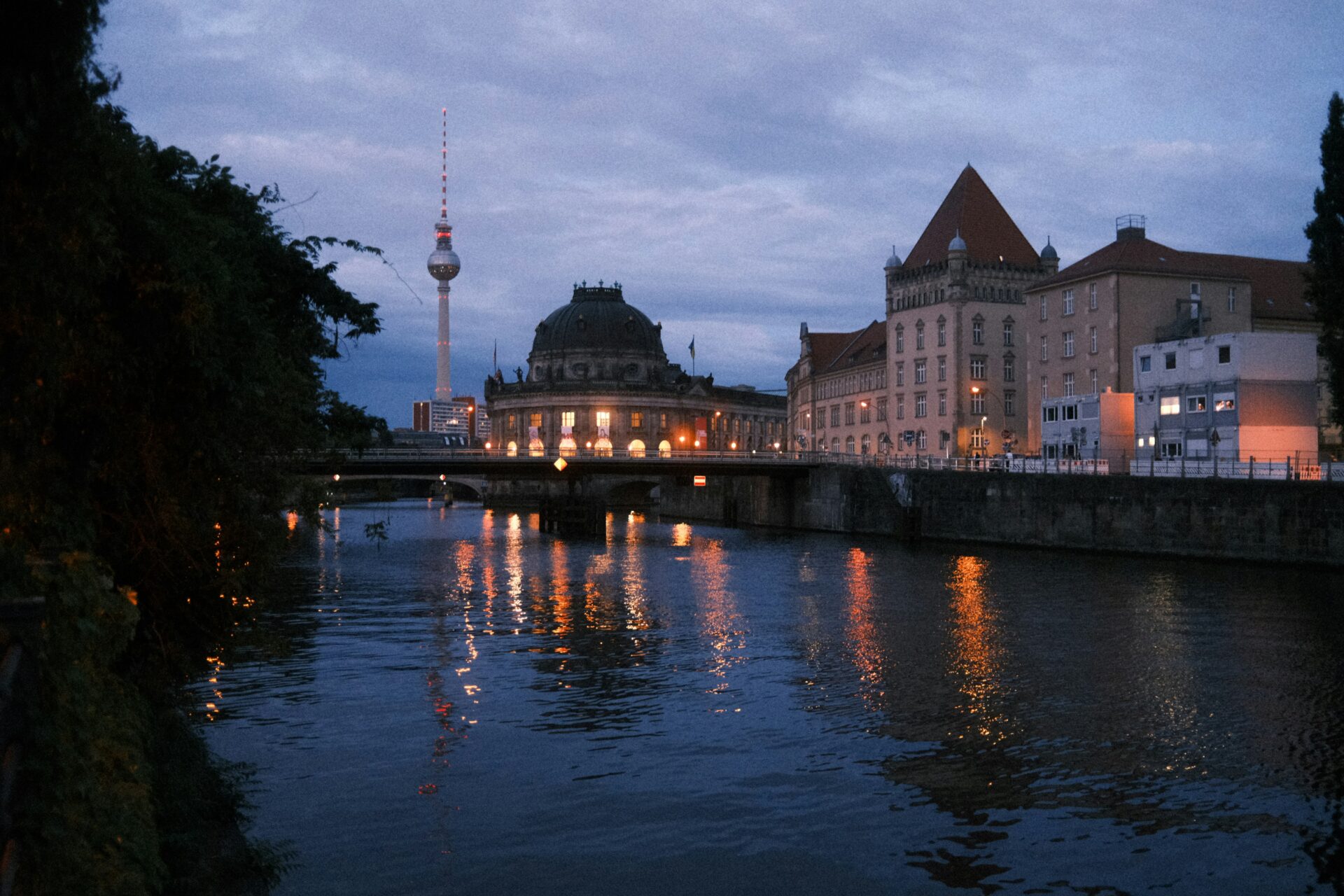 Architectural landmarks on Museum Island beside the riverbank
