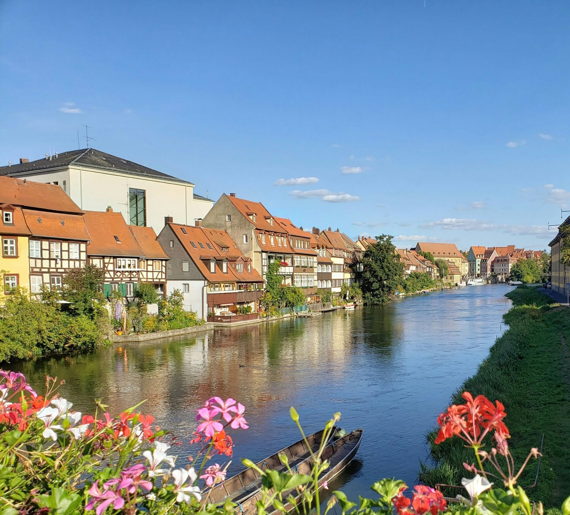 Brown and white half-timbered houses in Bamberg 