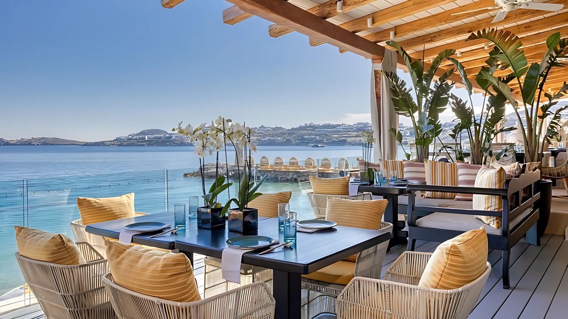 A luxurious beachside restaurant with ocean views.