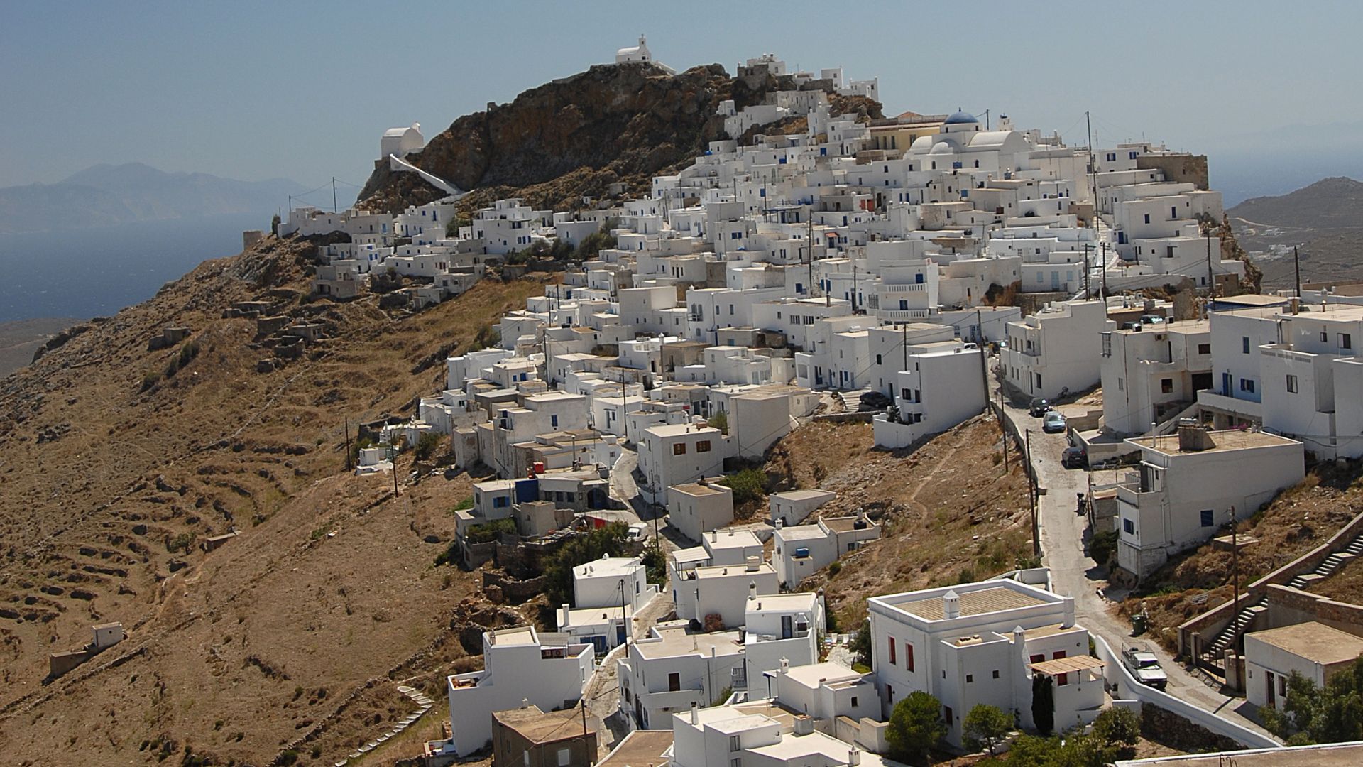 Chora village on a hill in Serifos, Greece.