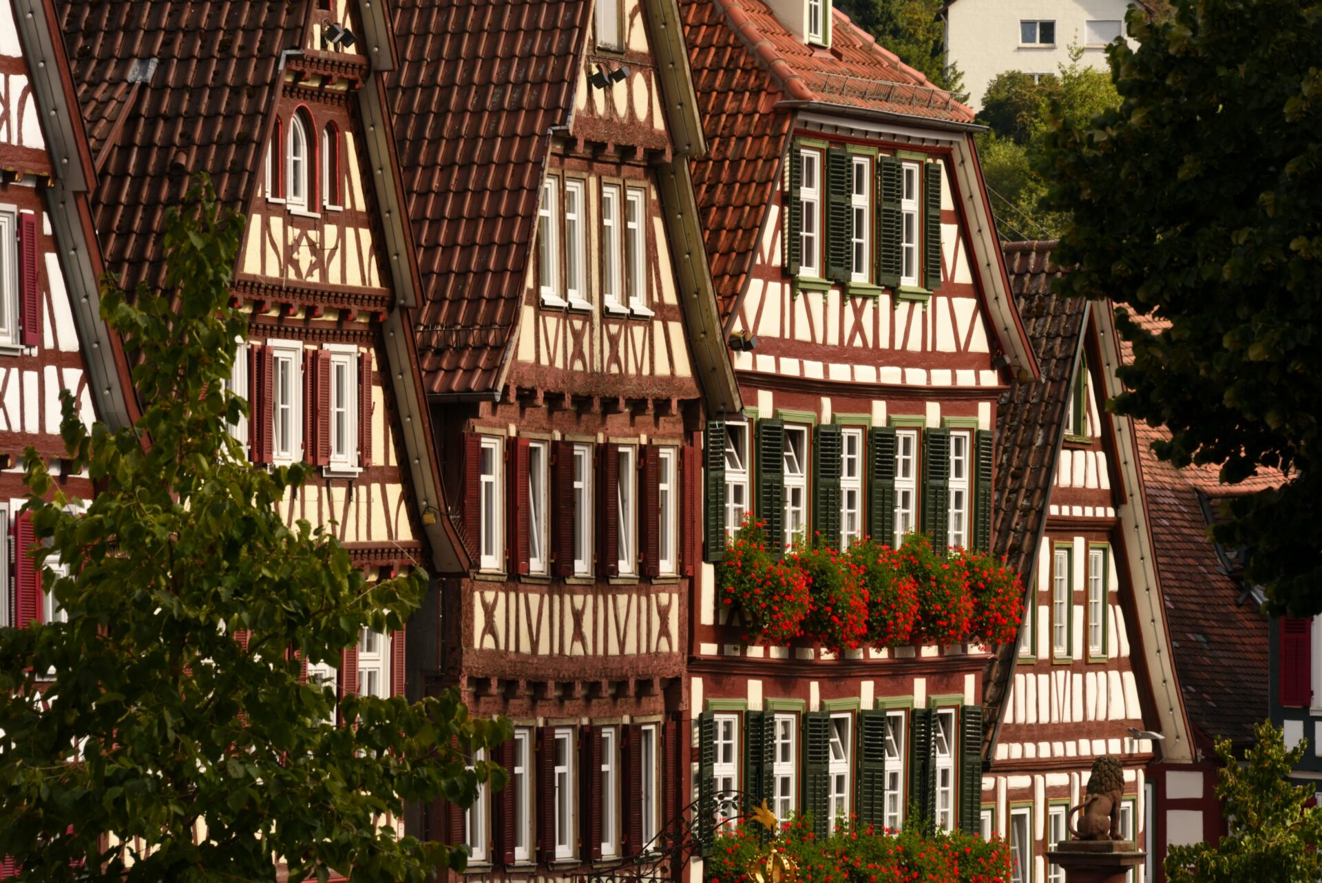 Close-up view of traditional half-timbered houses in Calw