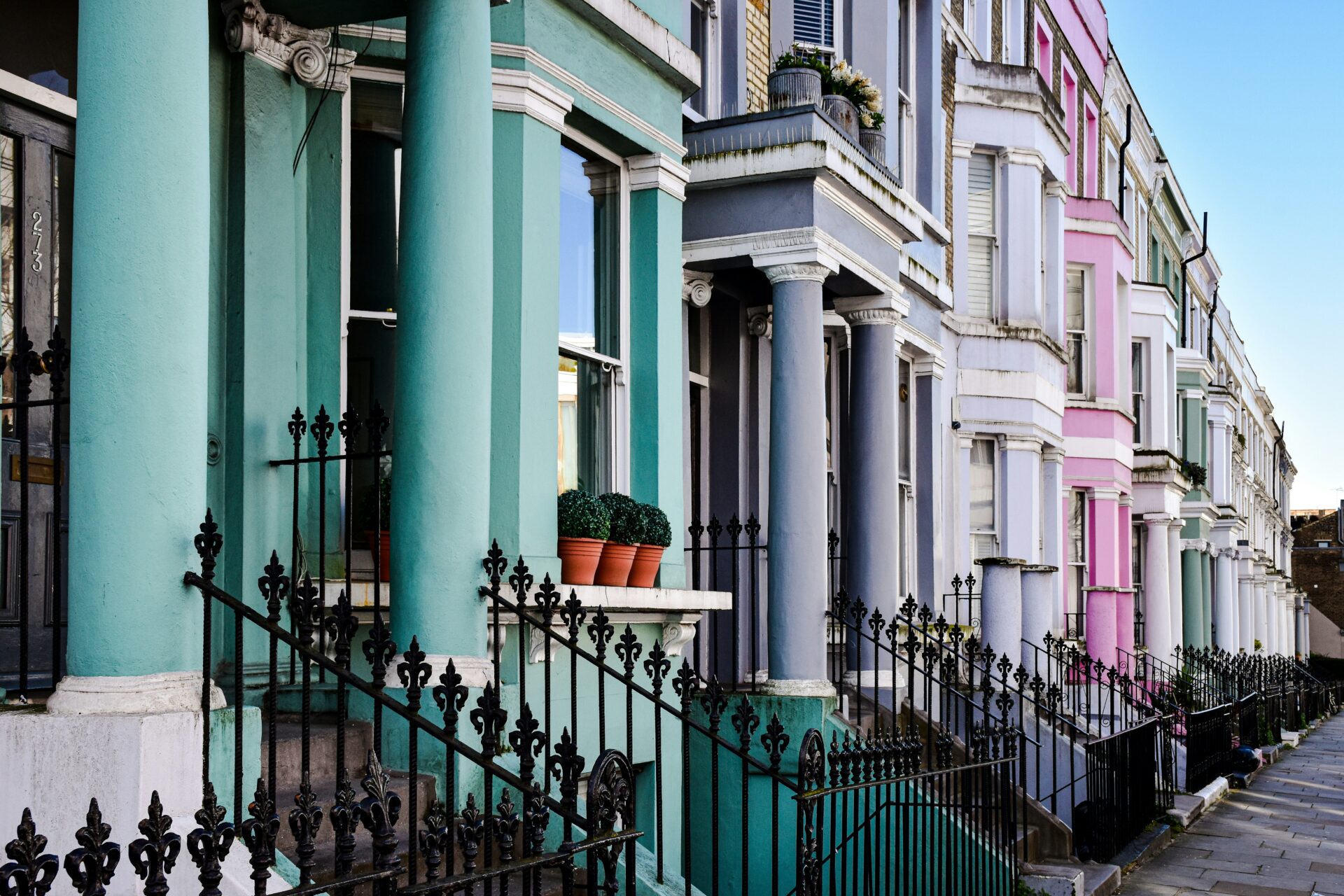 Colorful row of terraced houses in Notting Hill