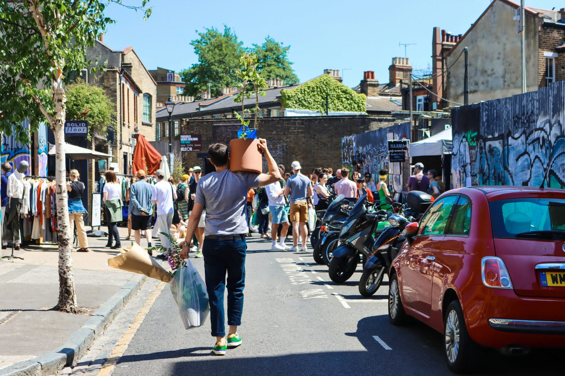Busy street at Columbia Road Flower Market