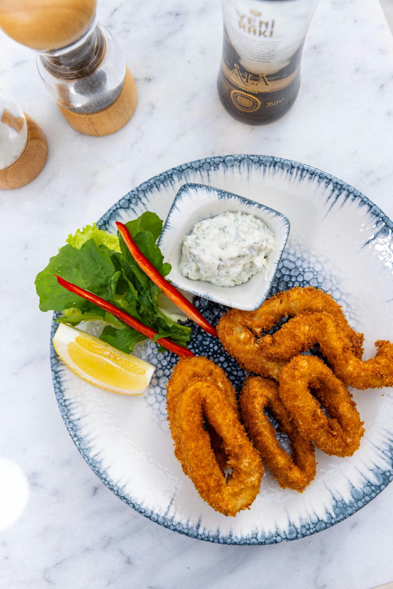 Crispy Calamari with Tartar Sauce and Lemon Slice