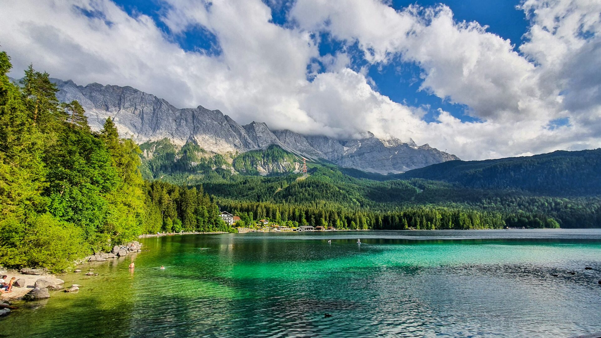 Crystal-clear Lake Eibsee on a sunny summer day