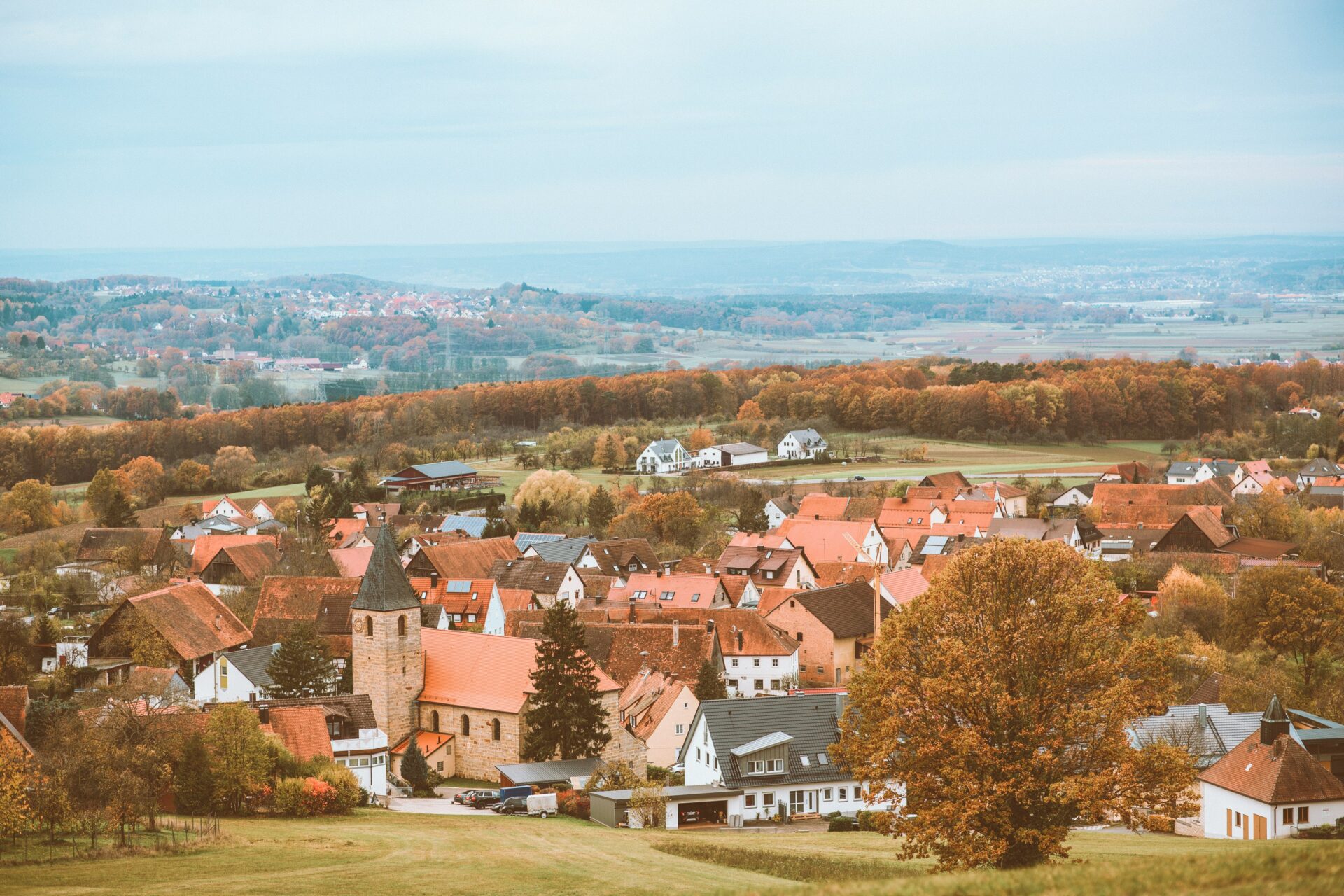 Scenic view of Franconian countryside in fall