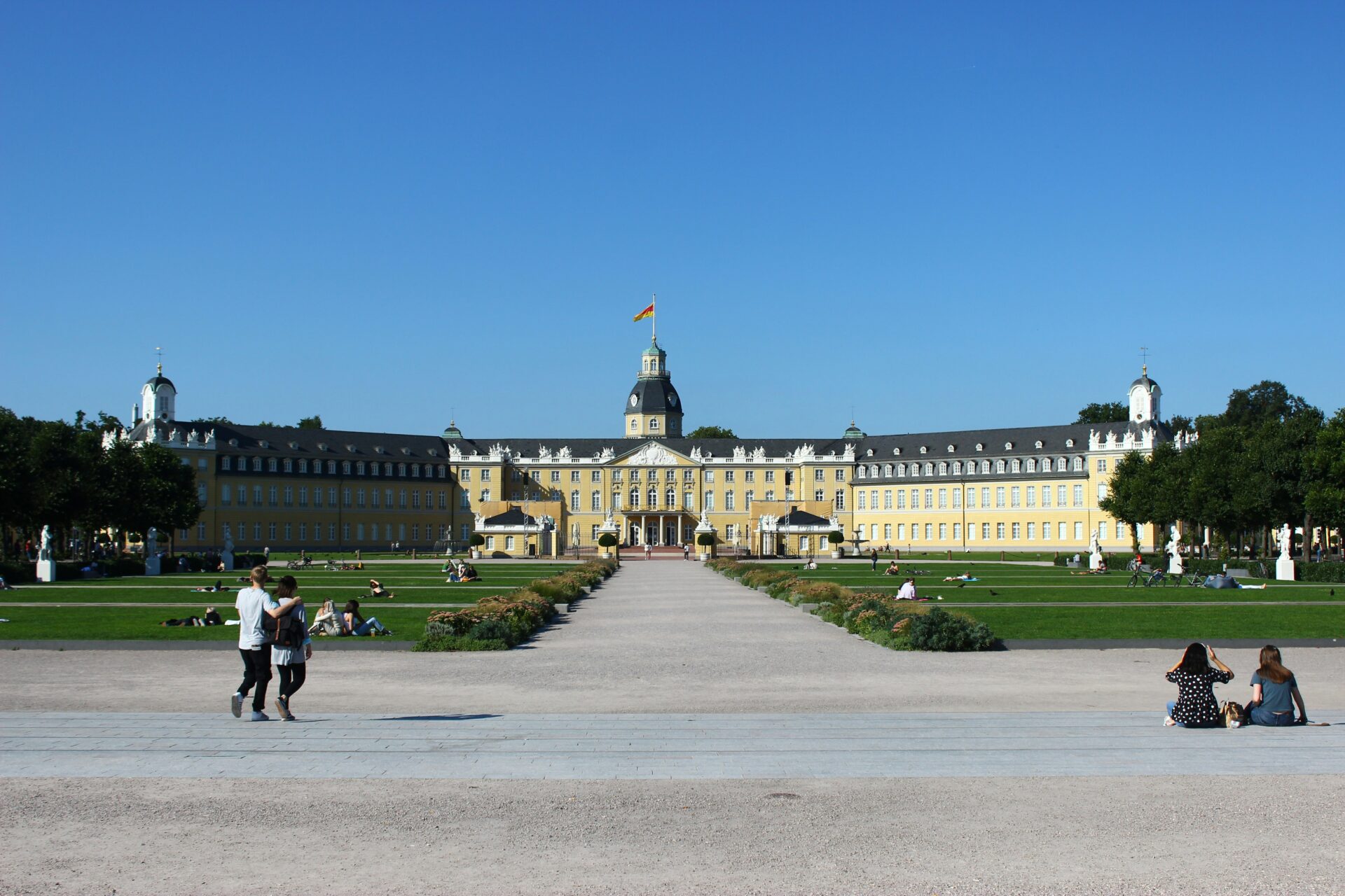 Classic façade of Karlsruhe Palace seen from the front