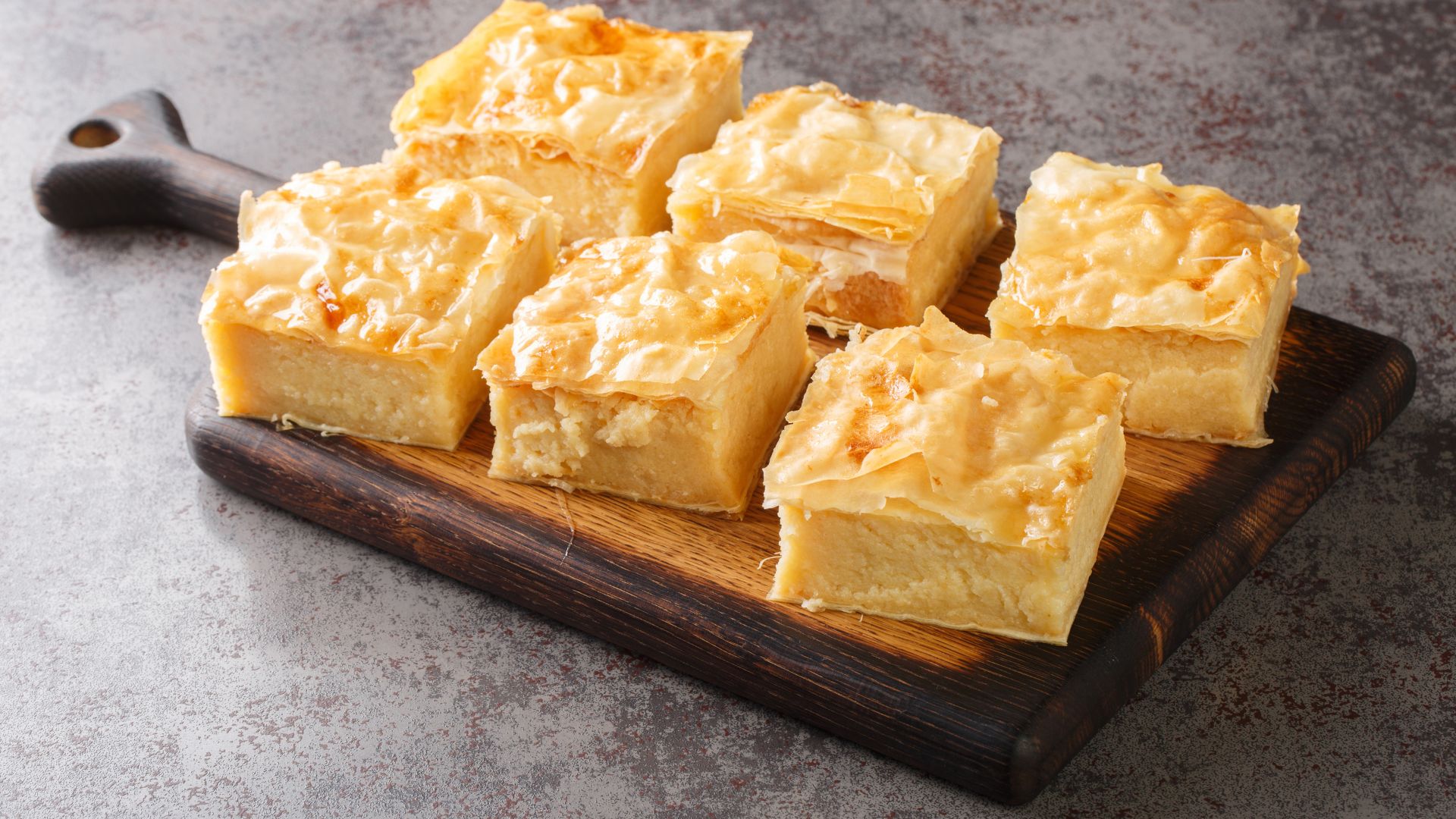 Galaktoboureko on a board