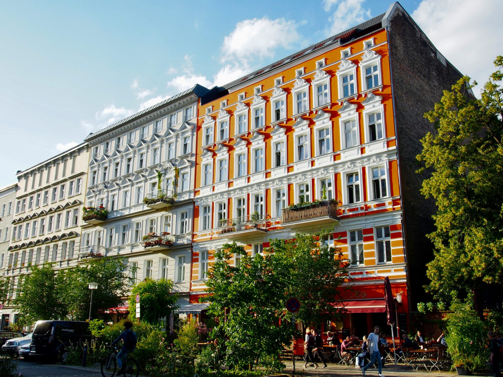 Street view of a colorful building in Kreuzberg