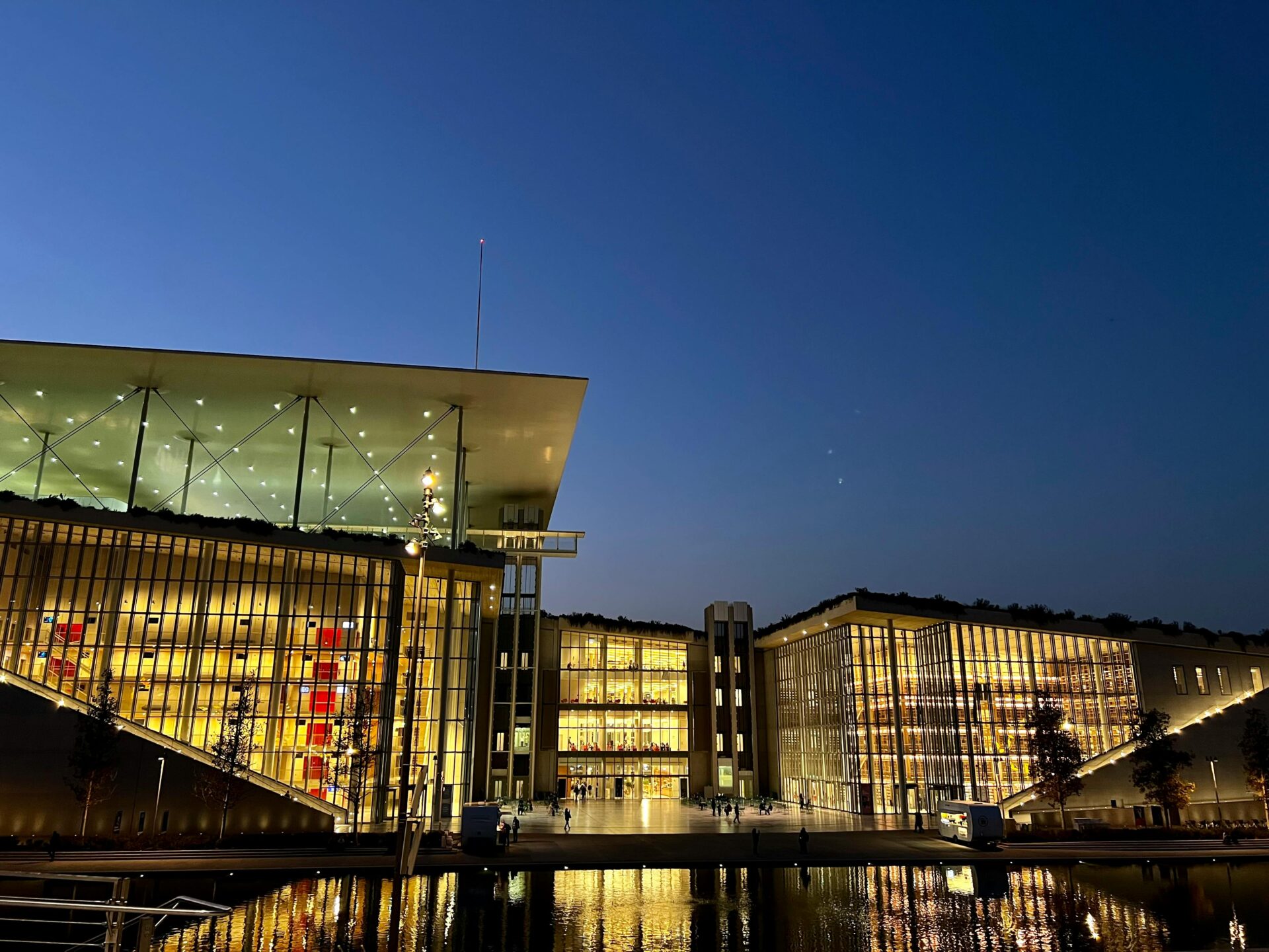 Lights on the Building of Stavros Niarchos Foundation Cultural Center in Greece