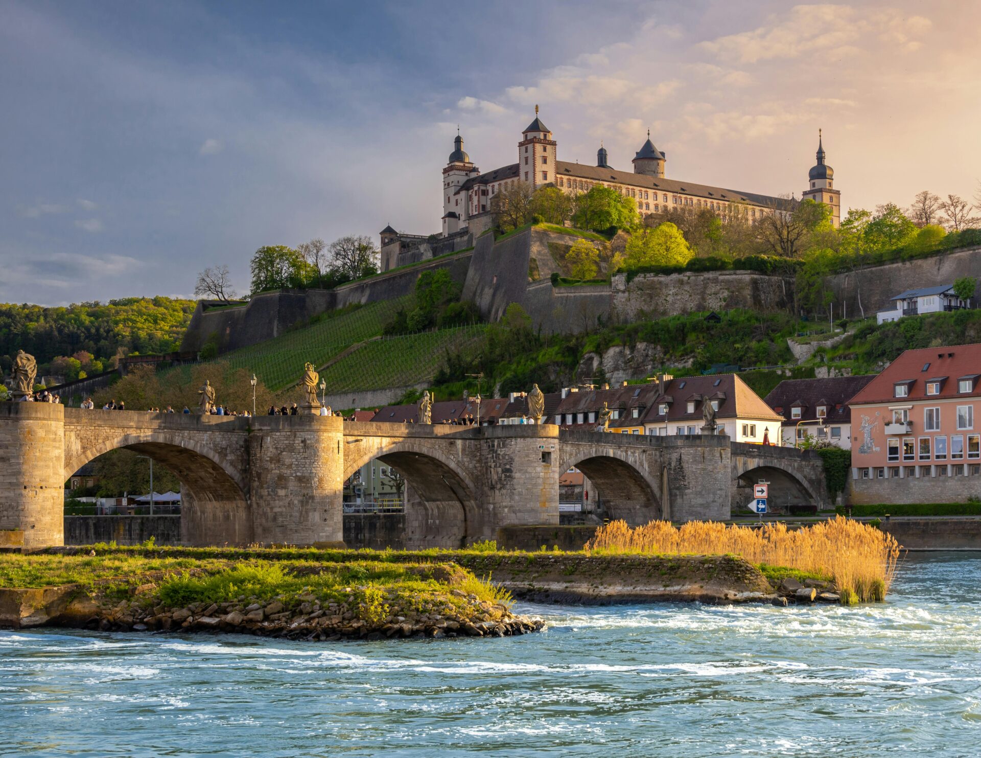 Marienberg Castle over Bridge and River in Wurzburg