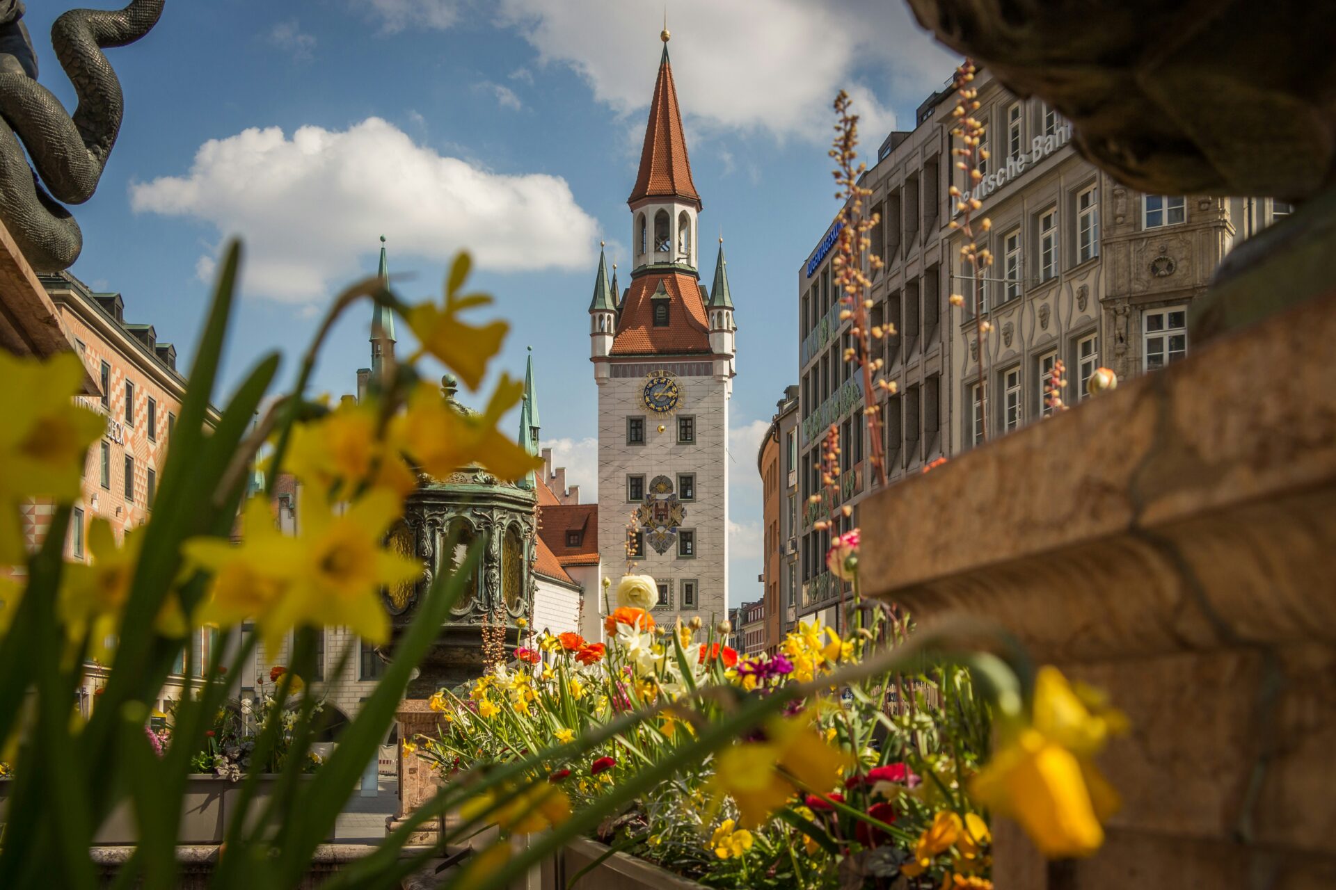 Marienplatz in Munich during spring