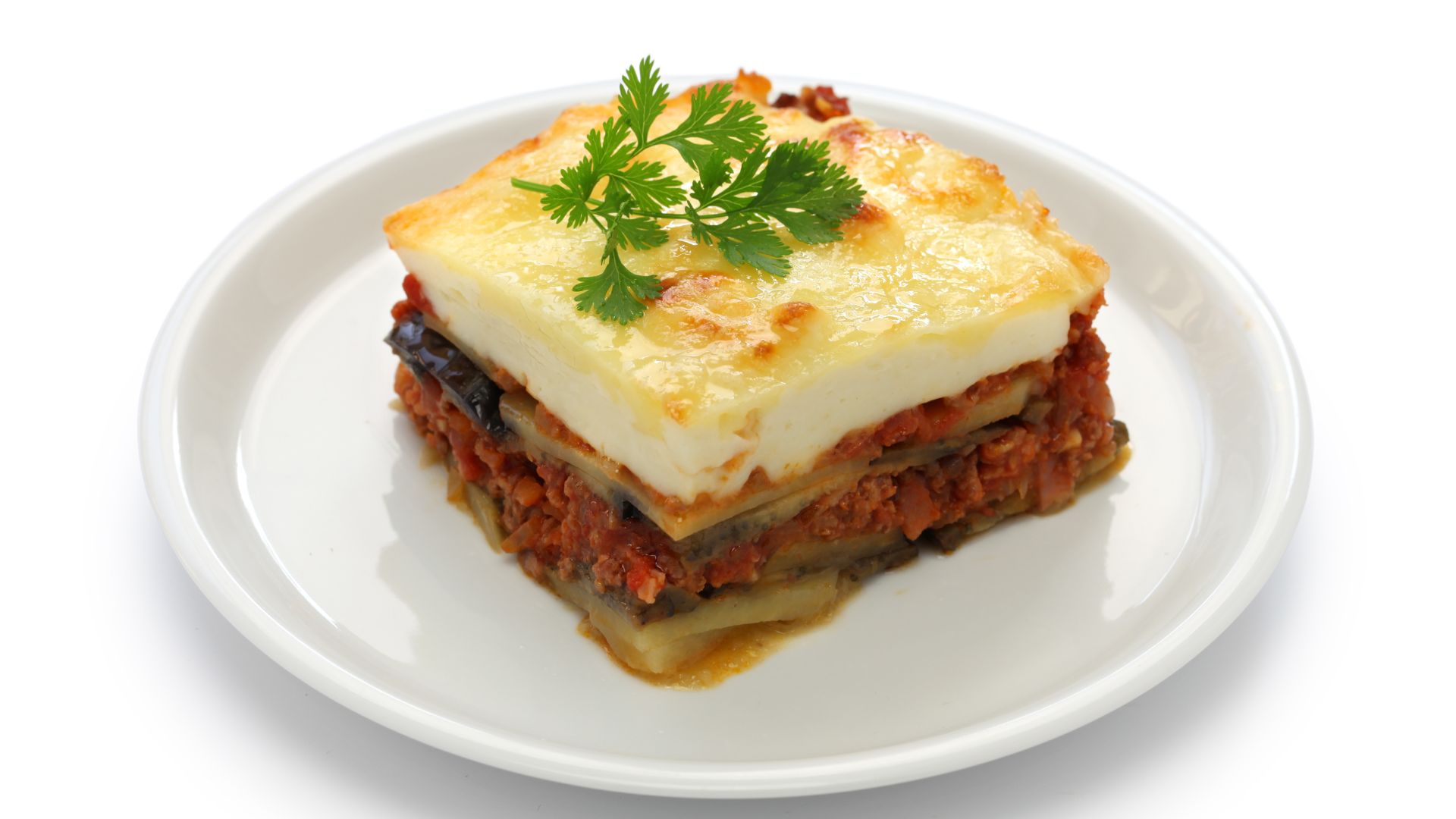 Moussaka on a  plate.
