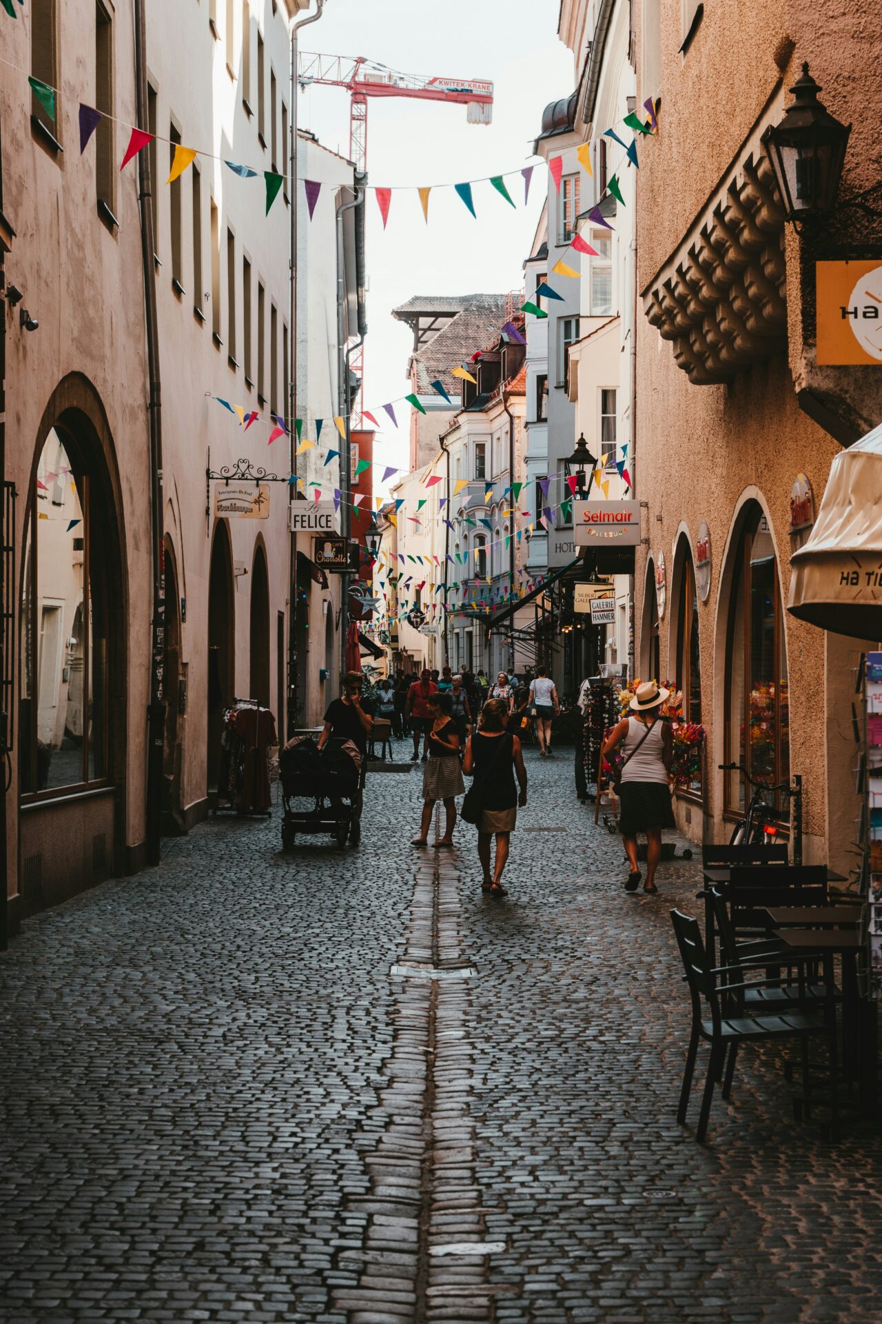 Narrow cobblestone street in Regensburg