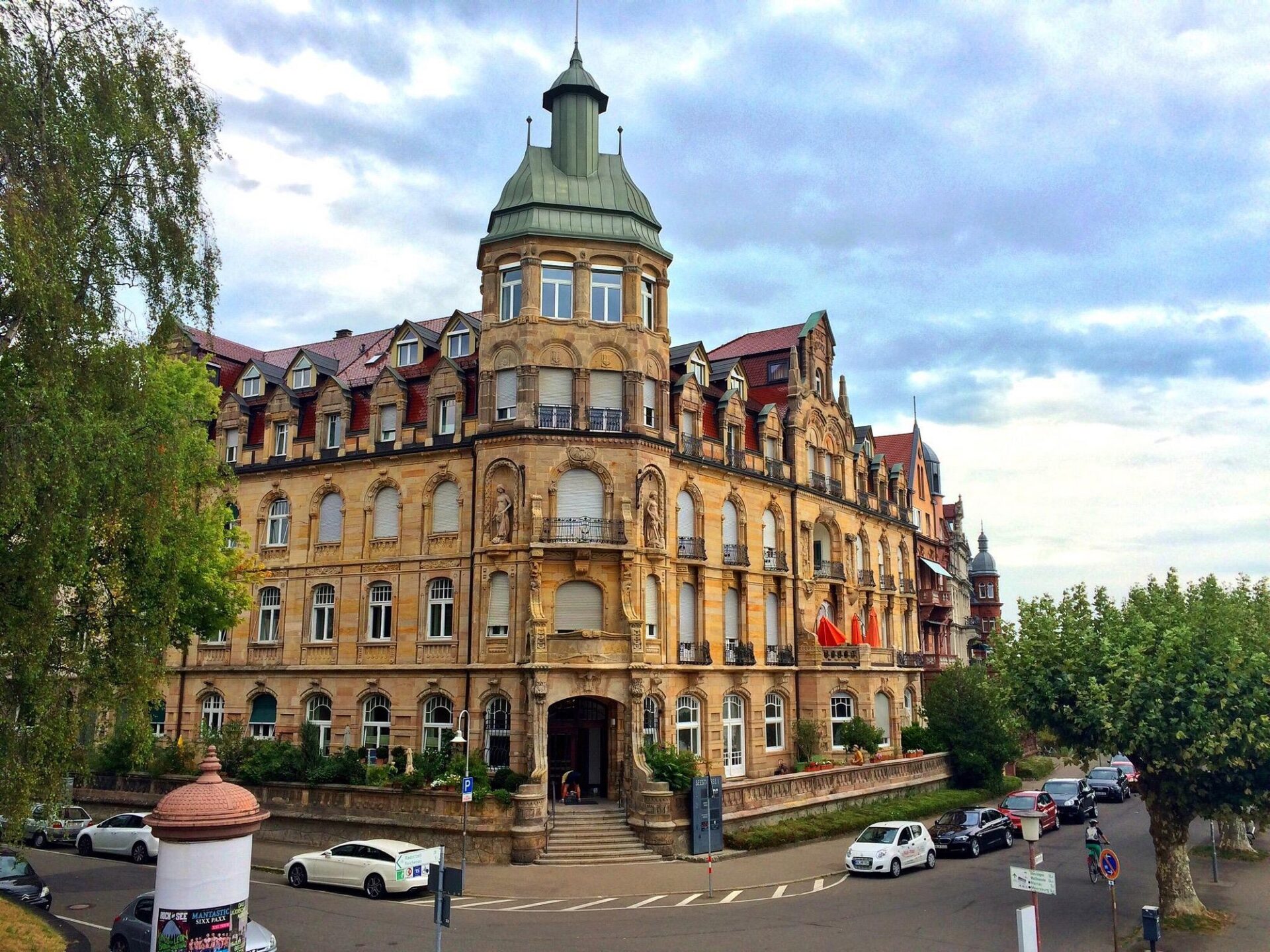 Niederburg district, a historic area with narrow cobblestone streets, charming medieval buildings, and a lively, old-town atmosphere.