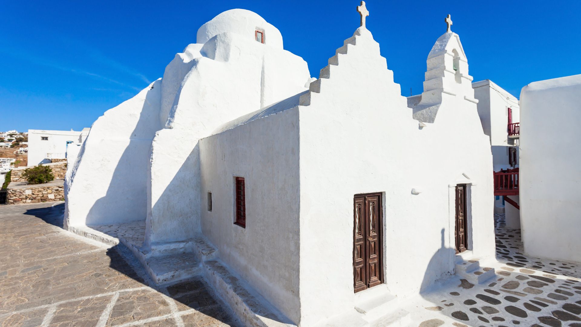Church of Panagia Paraportiani in Mykonos, Greece.