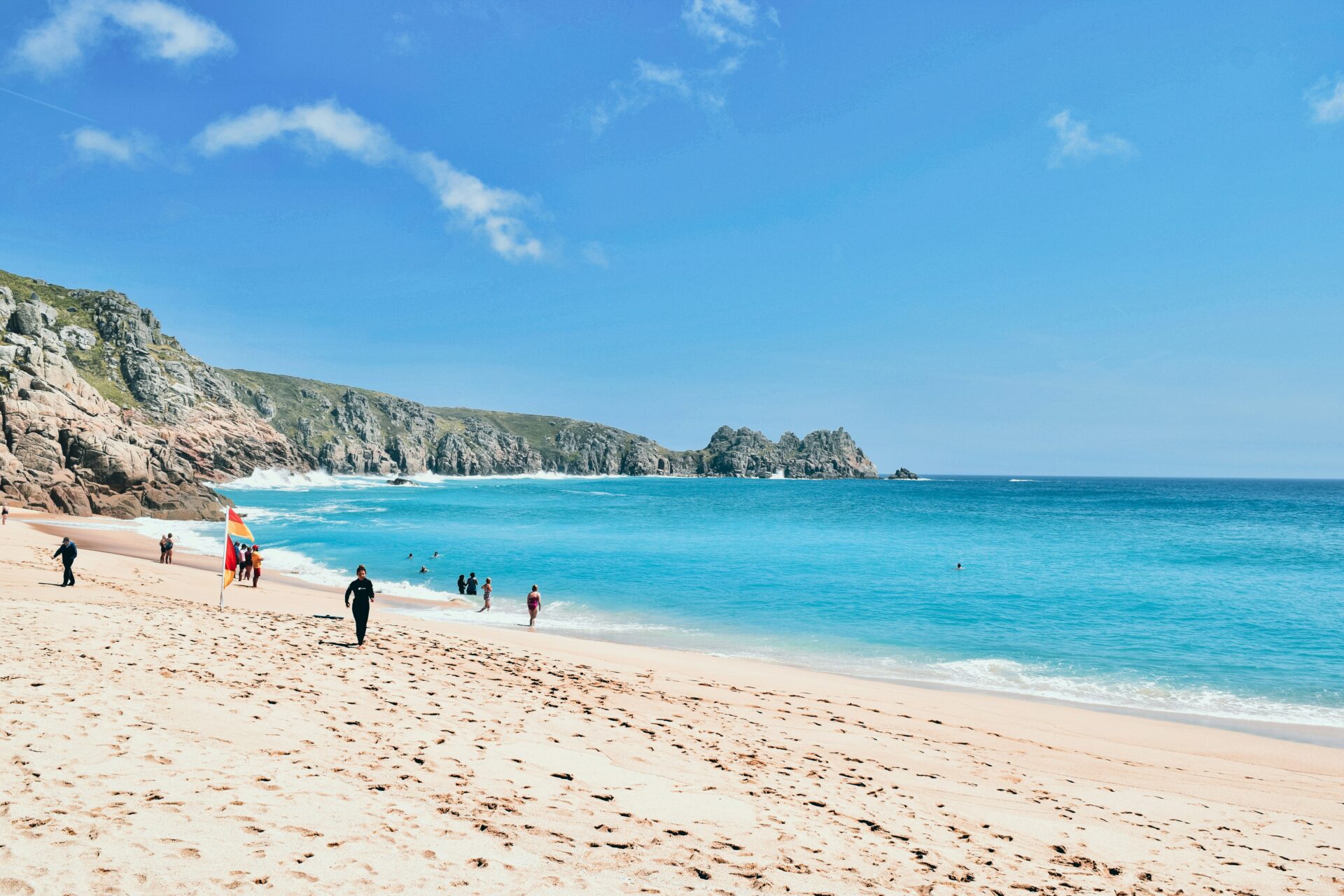Porthcurno Beach in mid-summer