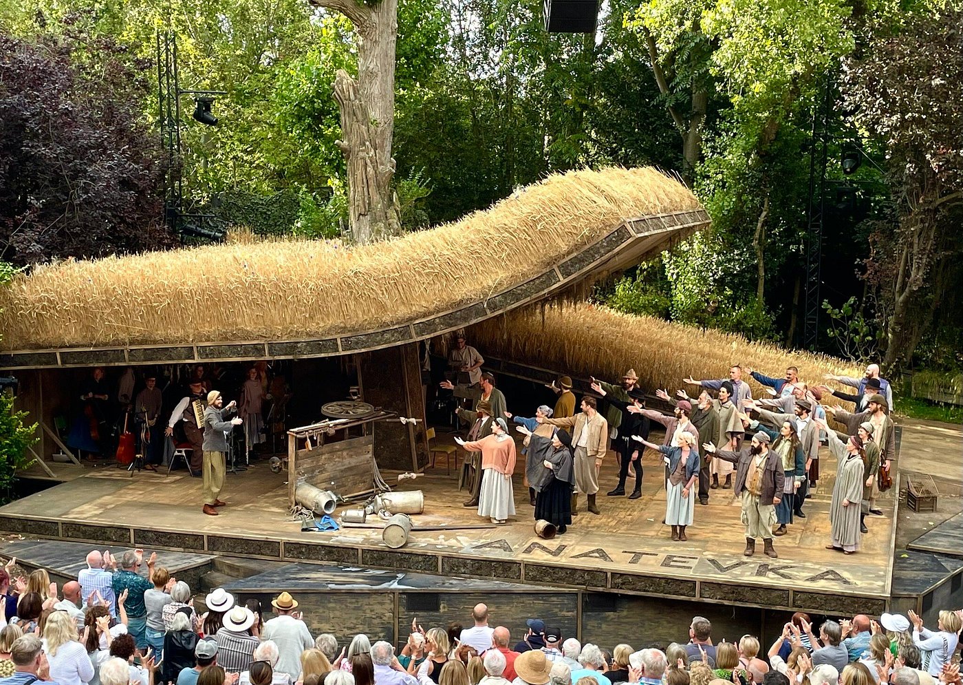 Actors performing on stage at Regent’s Park Open Air Theatre during a daytime show