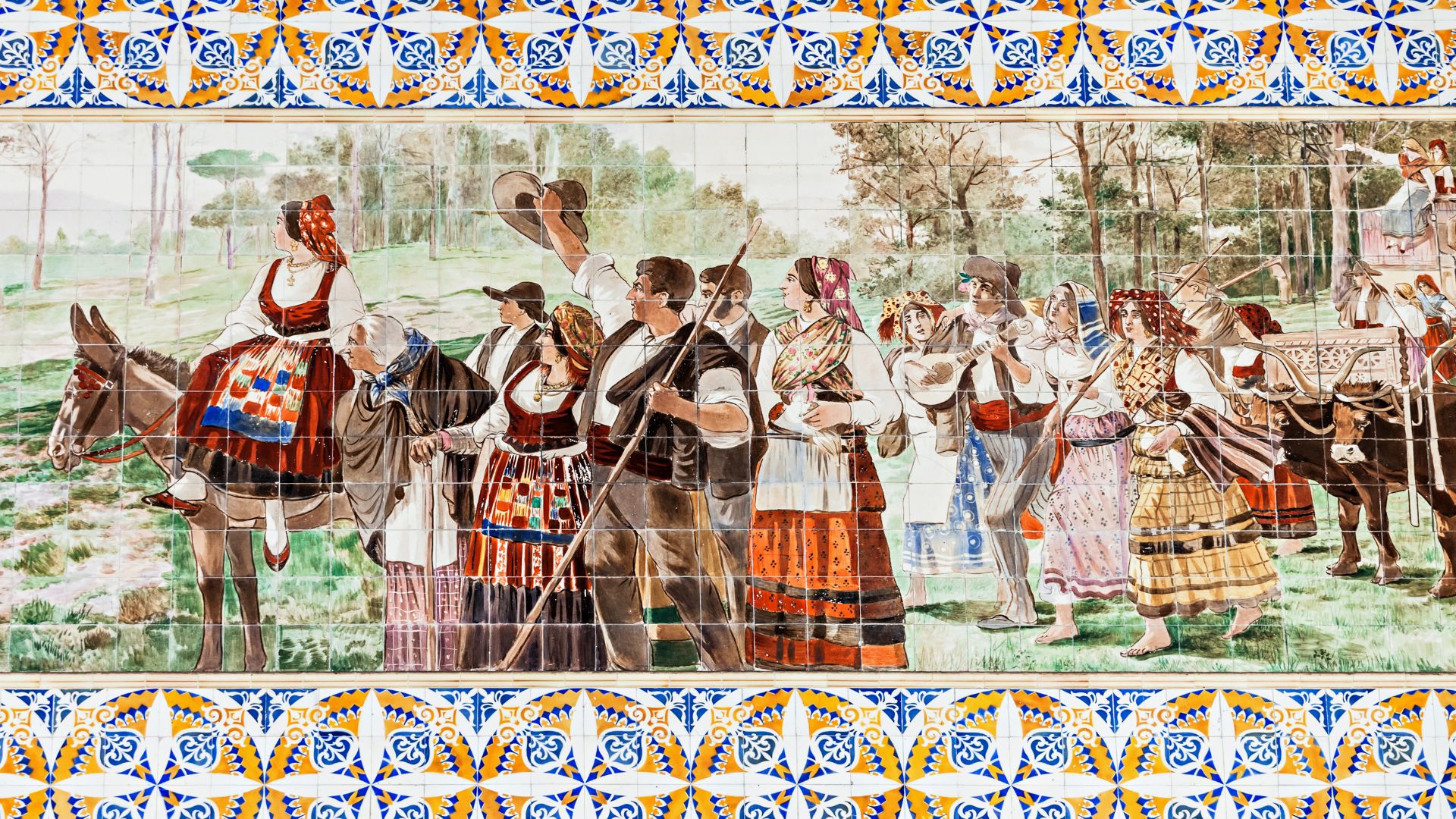Sao Bento Railway Station tile art depicting a historical procession.