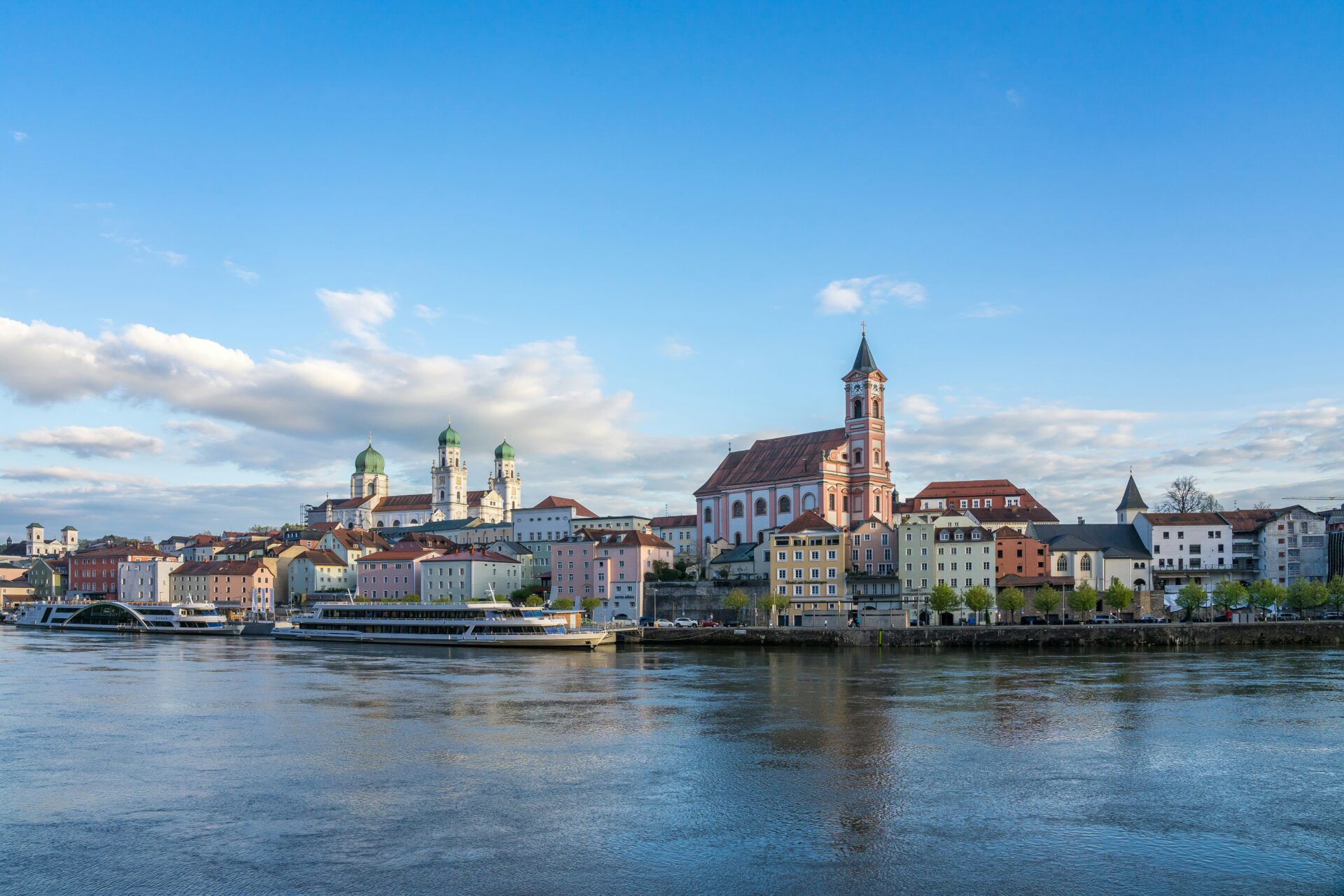 Scenic view of the rivers Danube, Inn, and Ilz converging at Passau