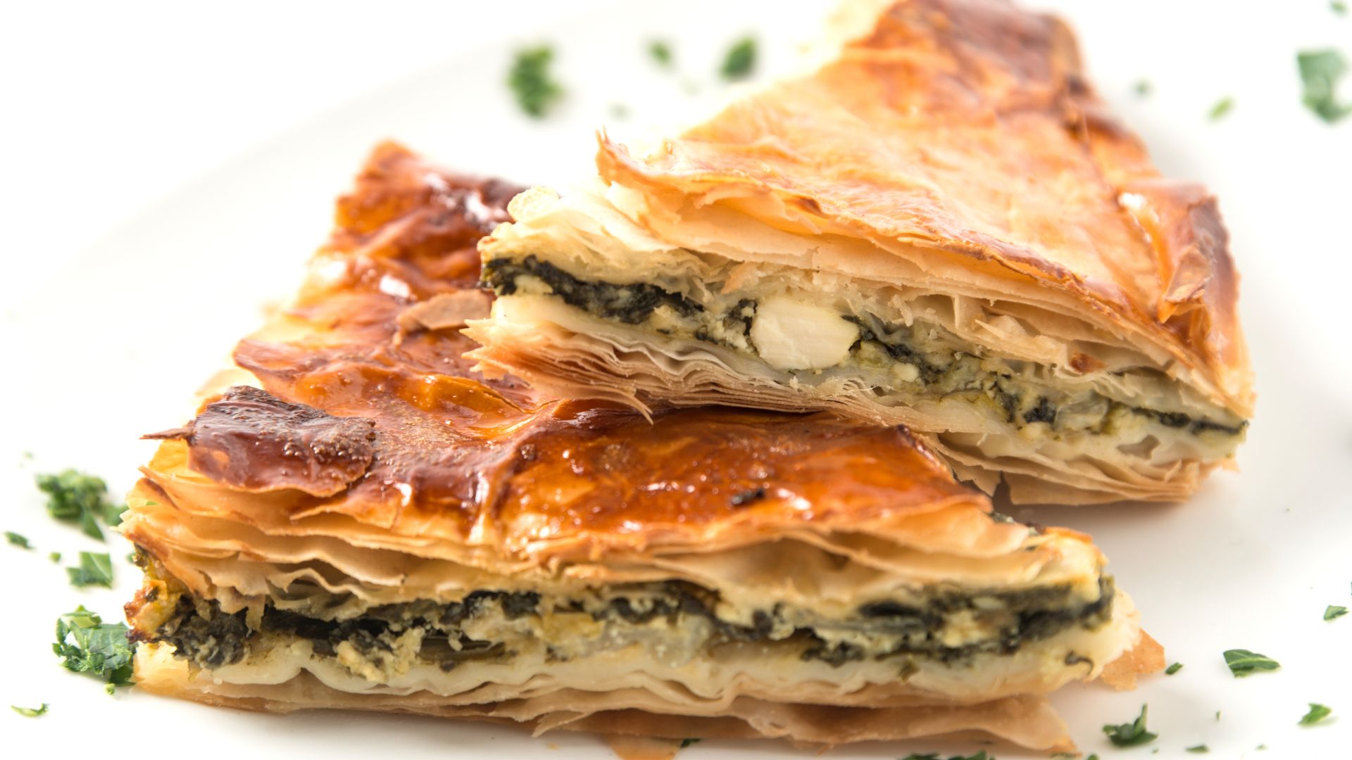 Spanakopita - savory pie with spinach and feta cheese filling.