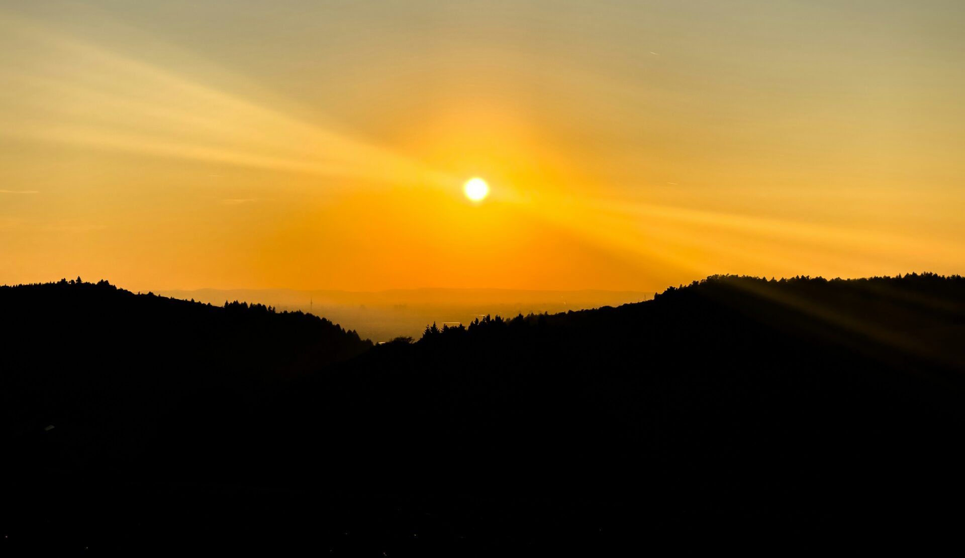 Sunset over the rolling mountains of Baden-Württemberg