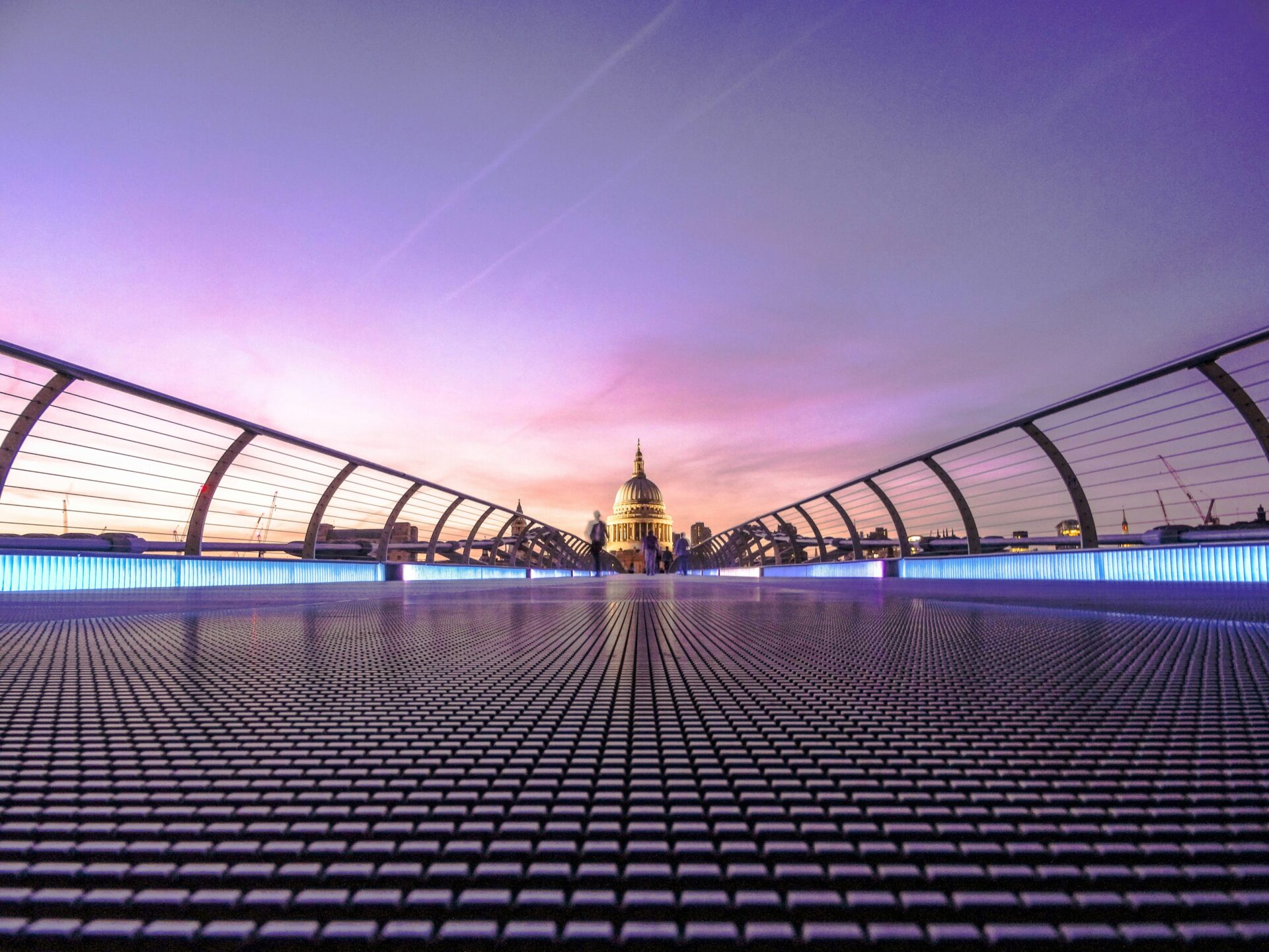 Dusk settling over Millennium Bridge in London