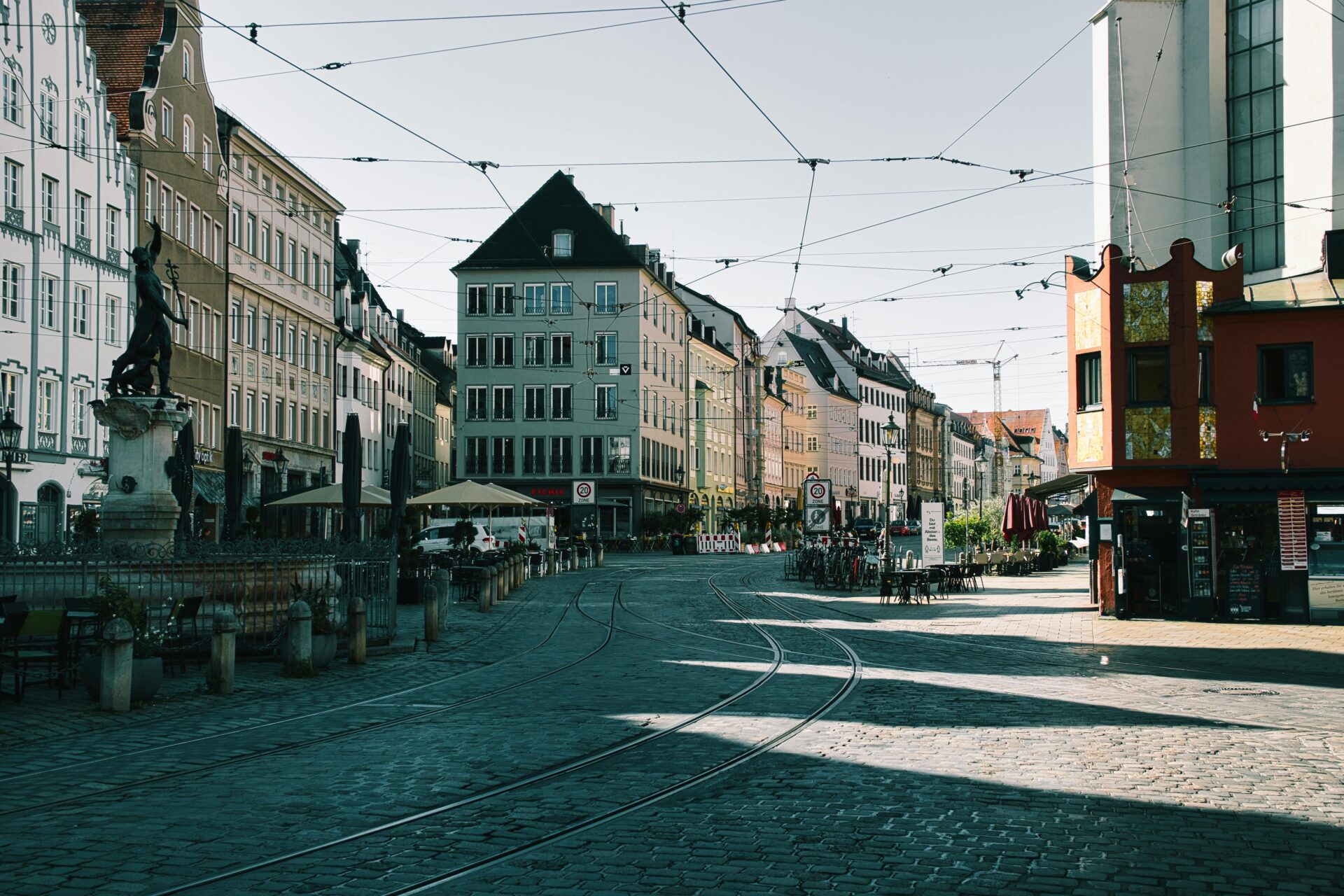 Tracks on Street in Augsburg Old Town
