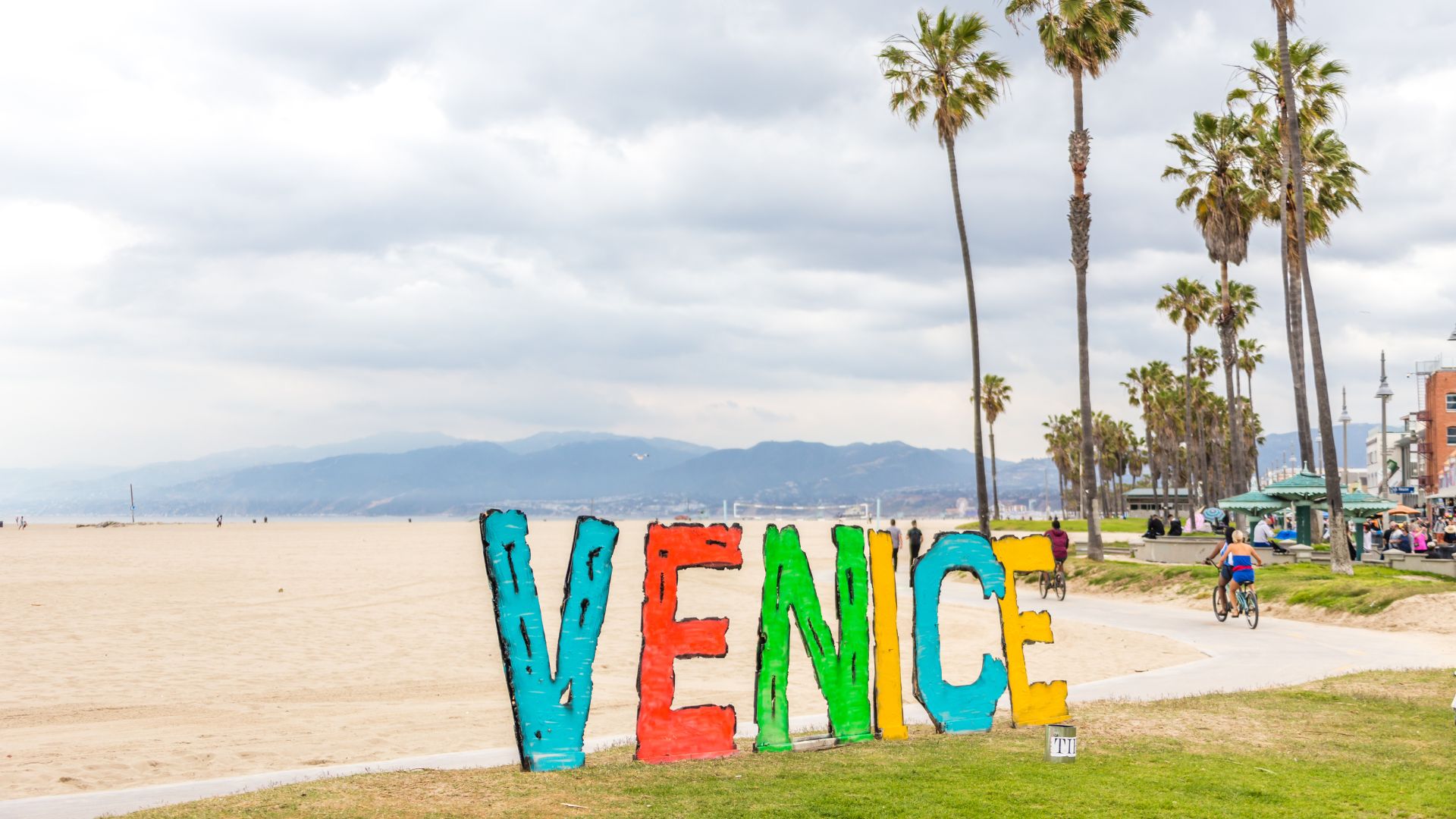 Colorful Venice Sign in Venice Beach in Los Angeles, California.