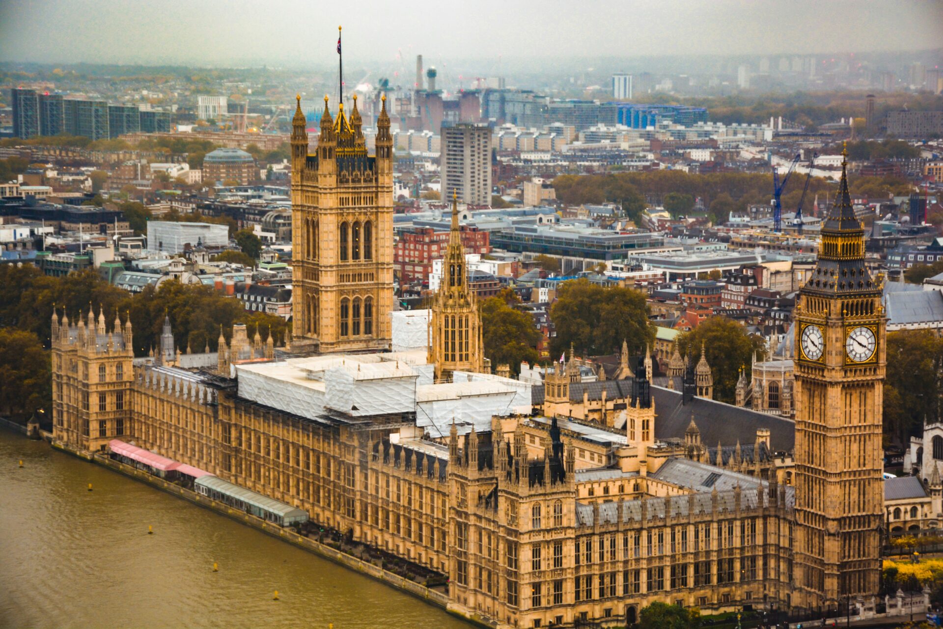 The Palace of Westminster overlooking the River Thames.