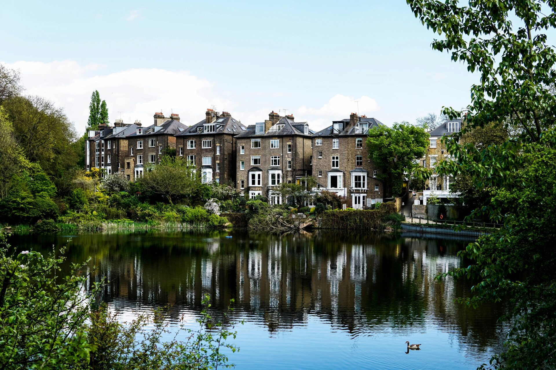 Walking along the river in Hampstead Heath public park