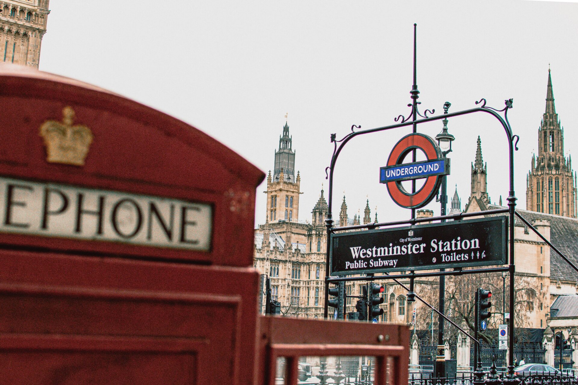 Westminster Station sign with the London Underground roundel