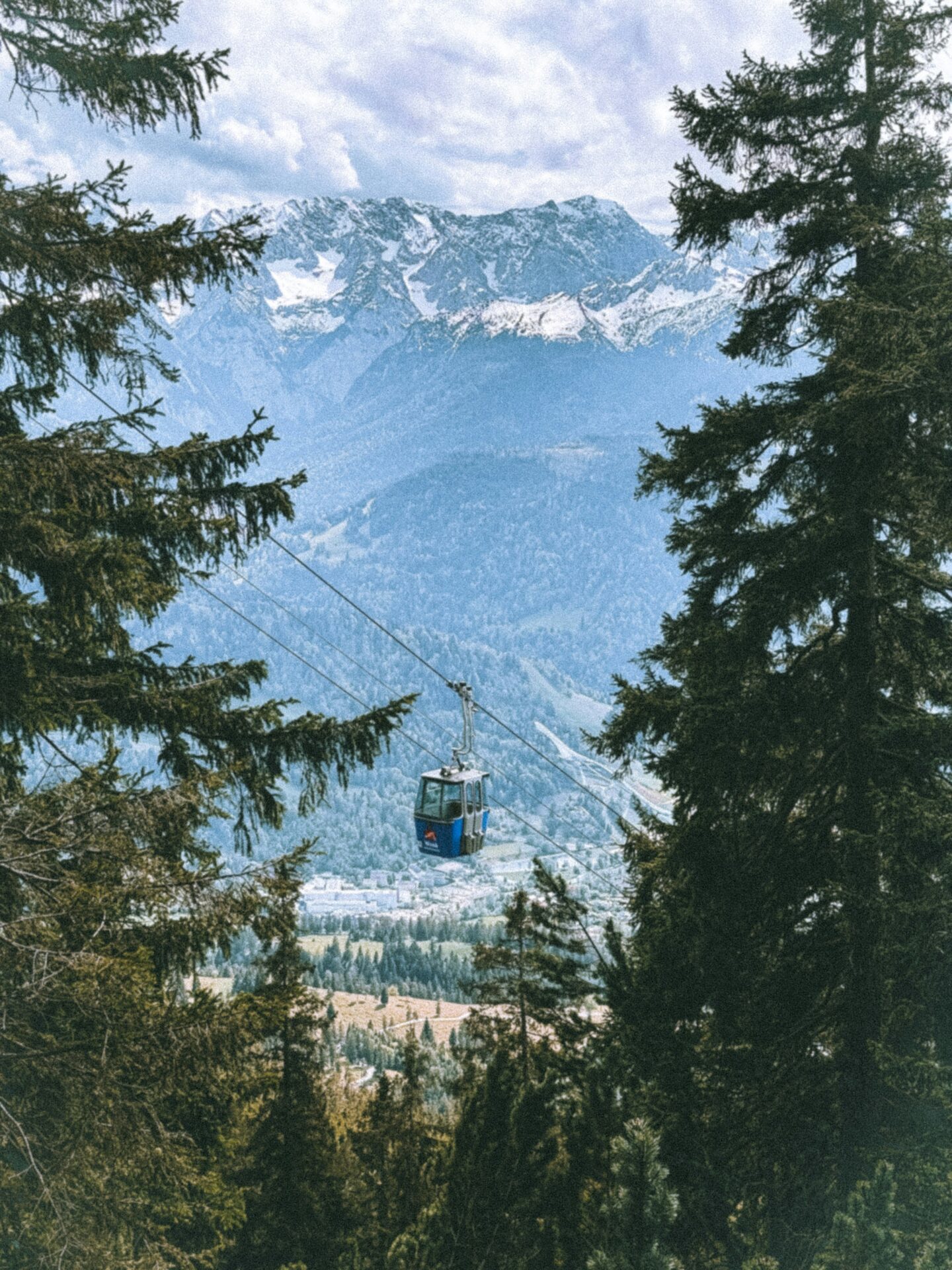Cable car ascending the mountain side in Garmisch-Partenkirchen