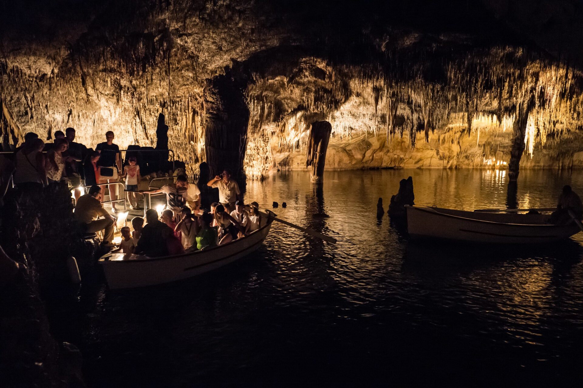 people on the boat in Drach caves