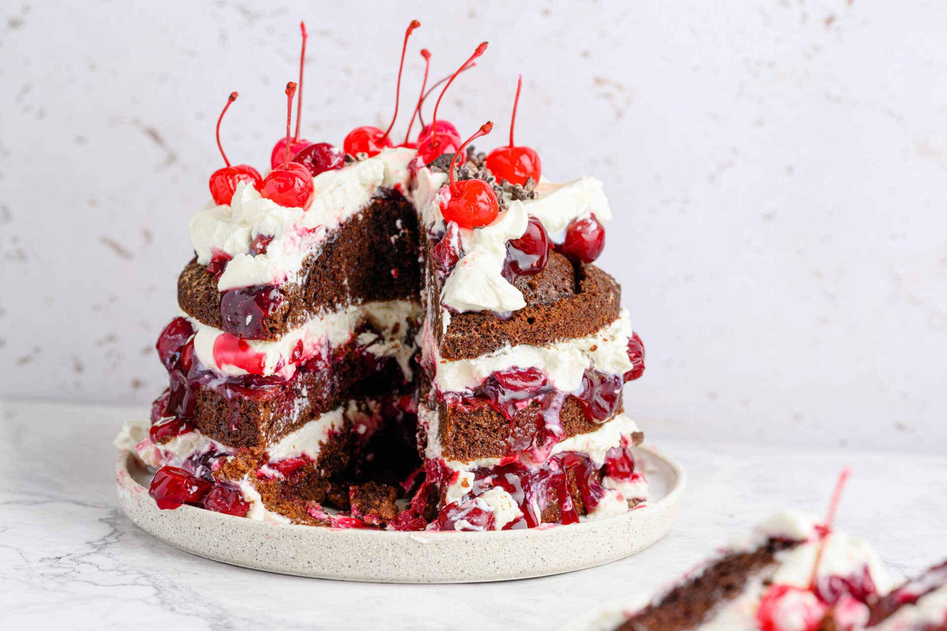 A slice of traditional Black Forest Cake (Schwarzwälder Kirschtorte) from Germany
