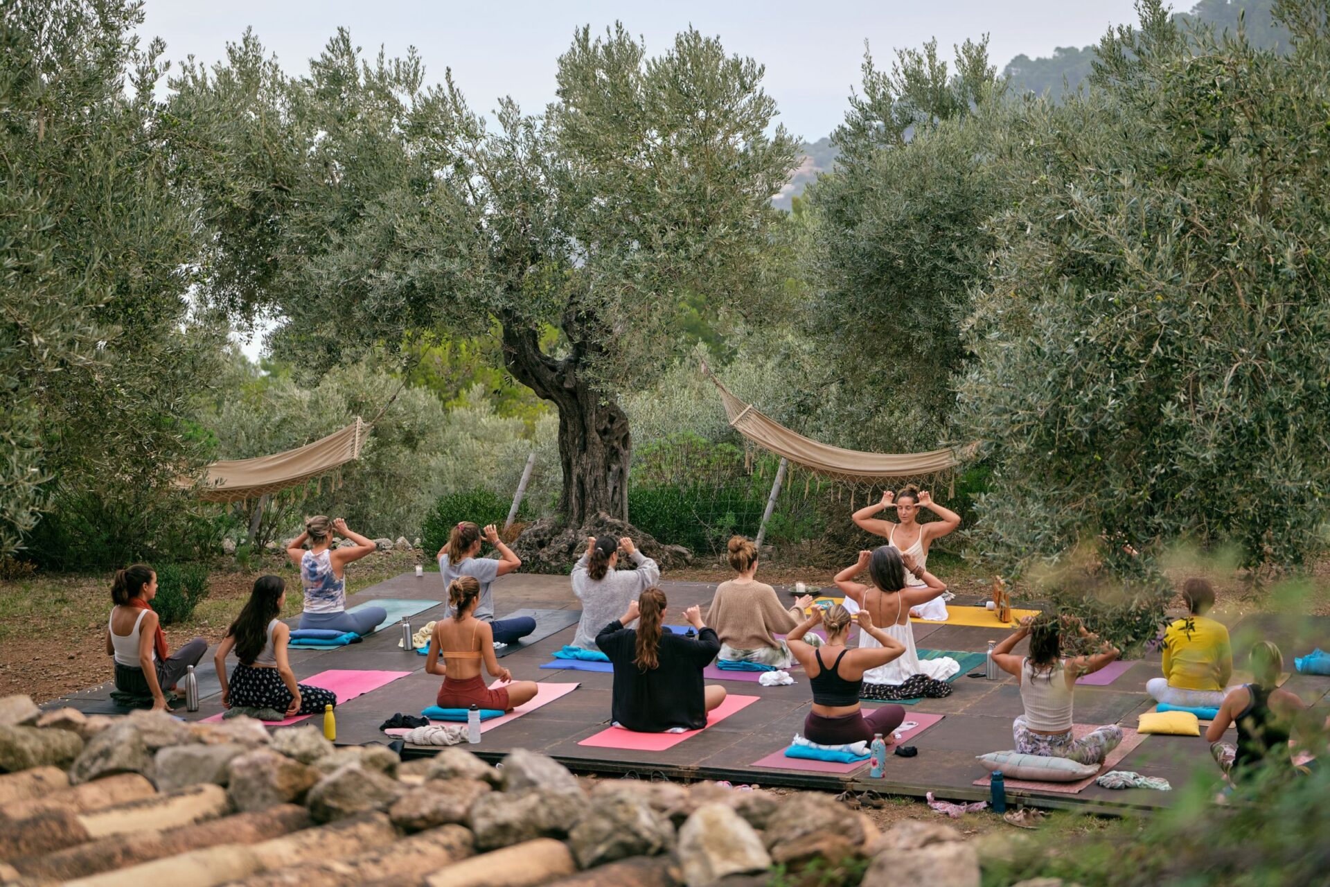 yoga session at the countryside