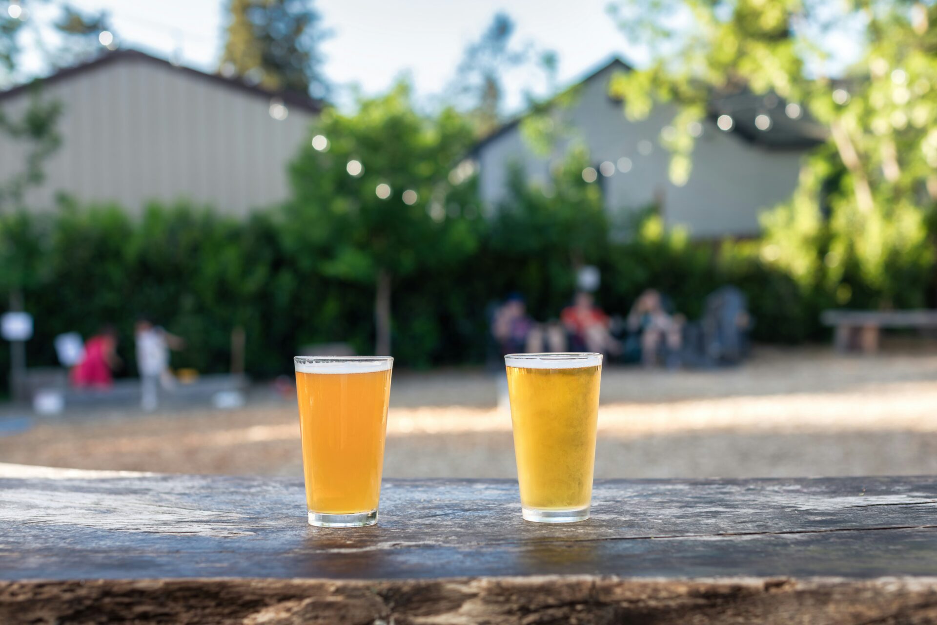 A glass of beer placed on a wooden table at a Tampa brewery