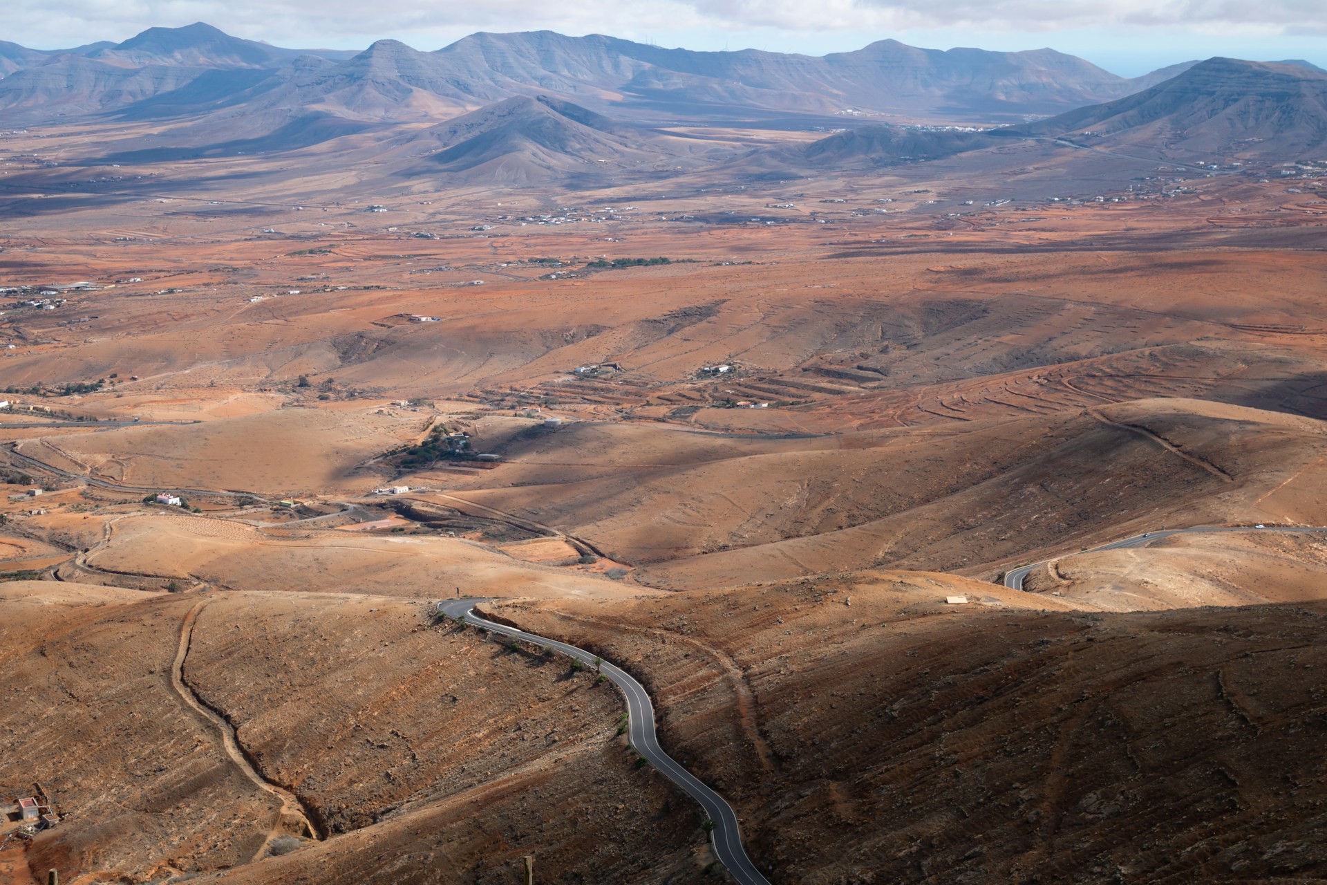 A sweeping aerial view of Betancuria Valley