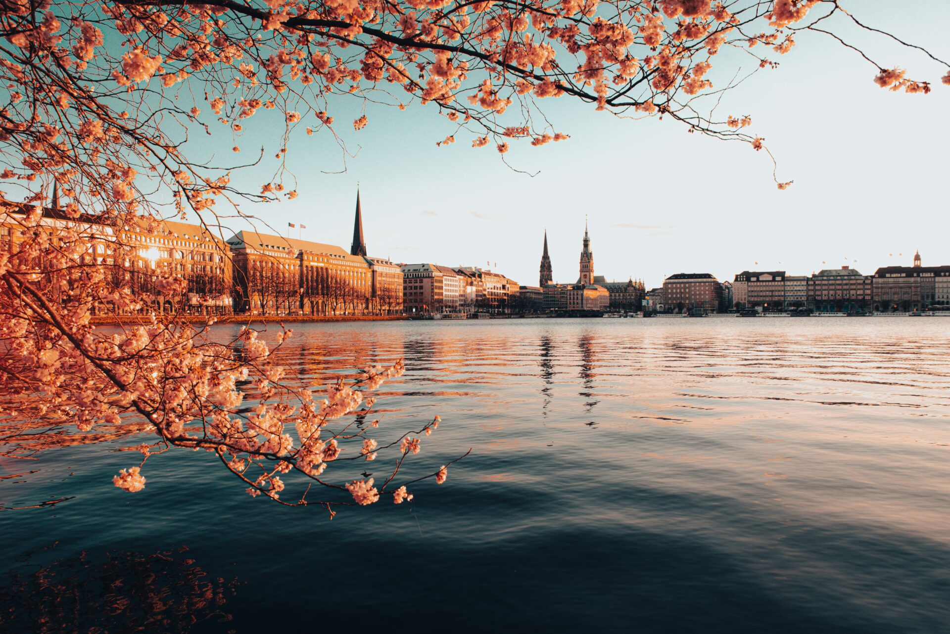 Binnenalster Lake in Hamburg during autumn